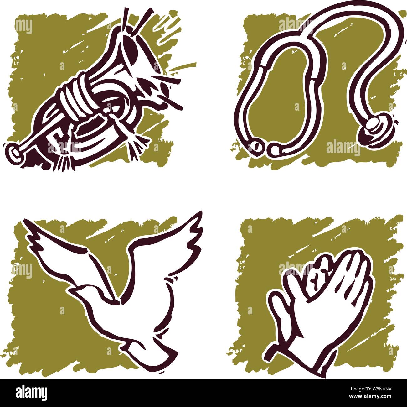 Medical Icons include a trupet stethoscope dove & clapping hands Stock Vector