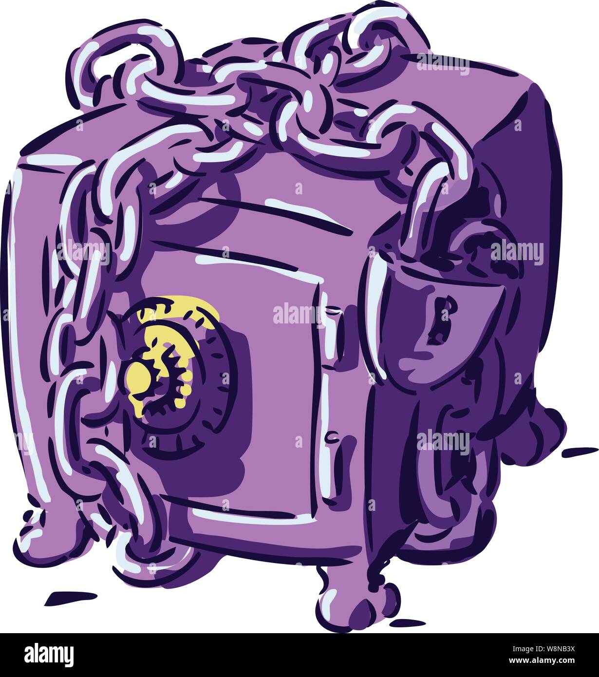 A safe in chains symbolizing extra security loosely drawn & colored Stock Vector