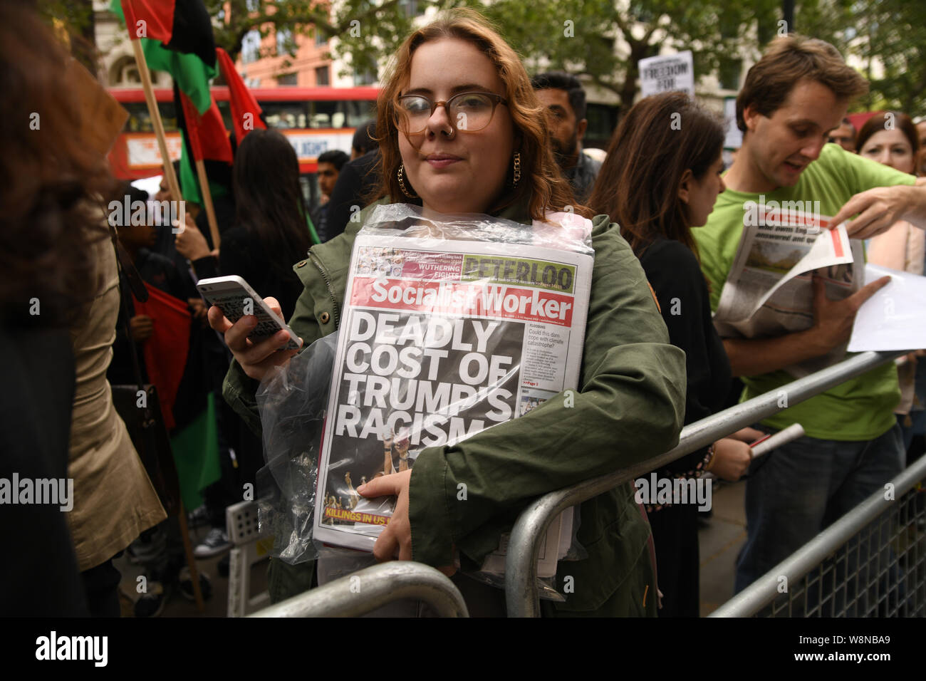 London, UK. 10th Aug, 2019. Hundreds Kashmiris protest India terrorists and Indian army occupation revoke article 370 and 35A. The same language Israel apartheid in Palestine outside India Embassy London, The entire world suffering, chaos and bloodshed is the creation of the west Pro-Demon-cracy, human rights and Freedom on the expenses of nonwhite people and nation on 20 August 2019, UK. Credit: Picture Capital/Alamy Live News Stock Photo
