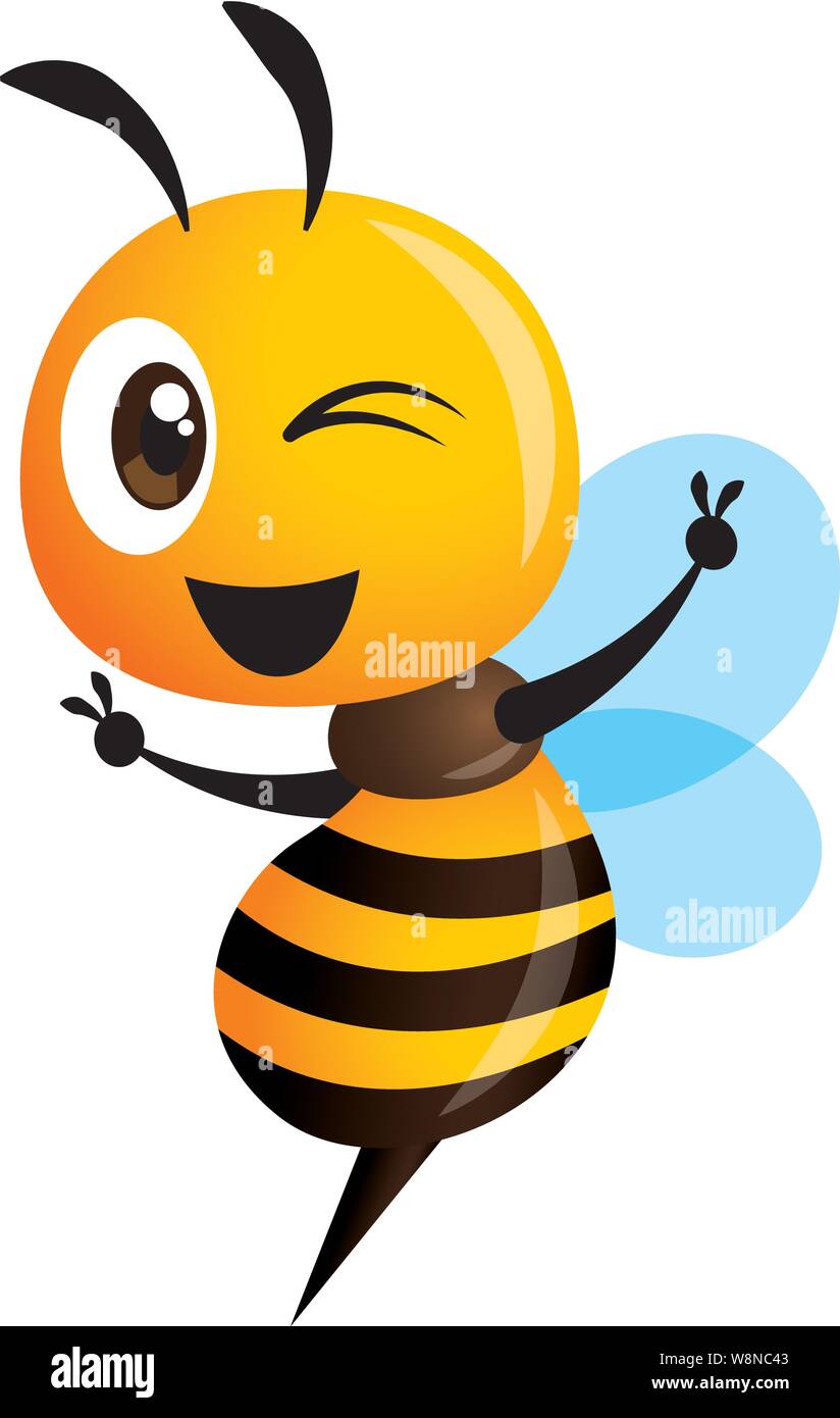 Cartoon cute bee showing victory sign hand. vector illustration isolated  Stock Vector Image & Art - Alamy