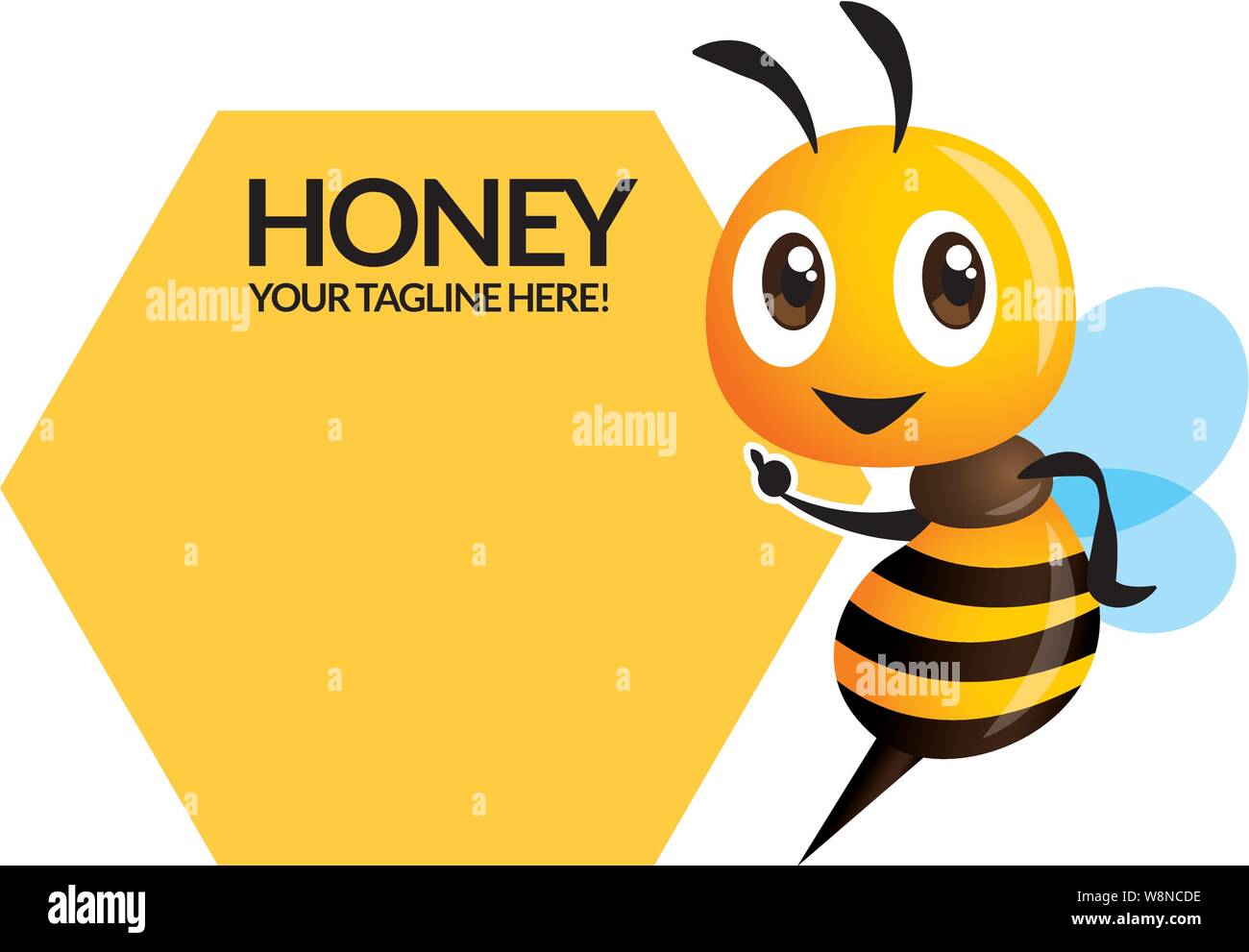 Cartoon cute bee pointing to signage or signboard Stock Vector