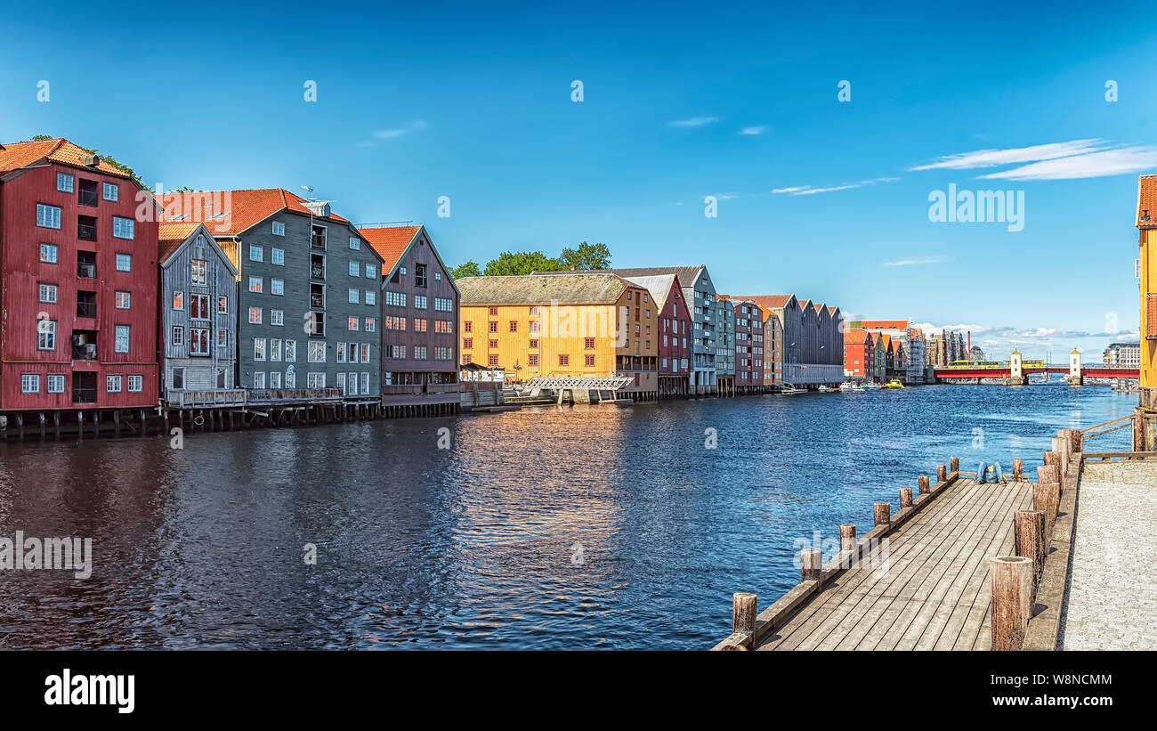 Along the Nidelva River you can find a number of historic warehouses, dating back to the 18th and 19th century. Stock Photo