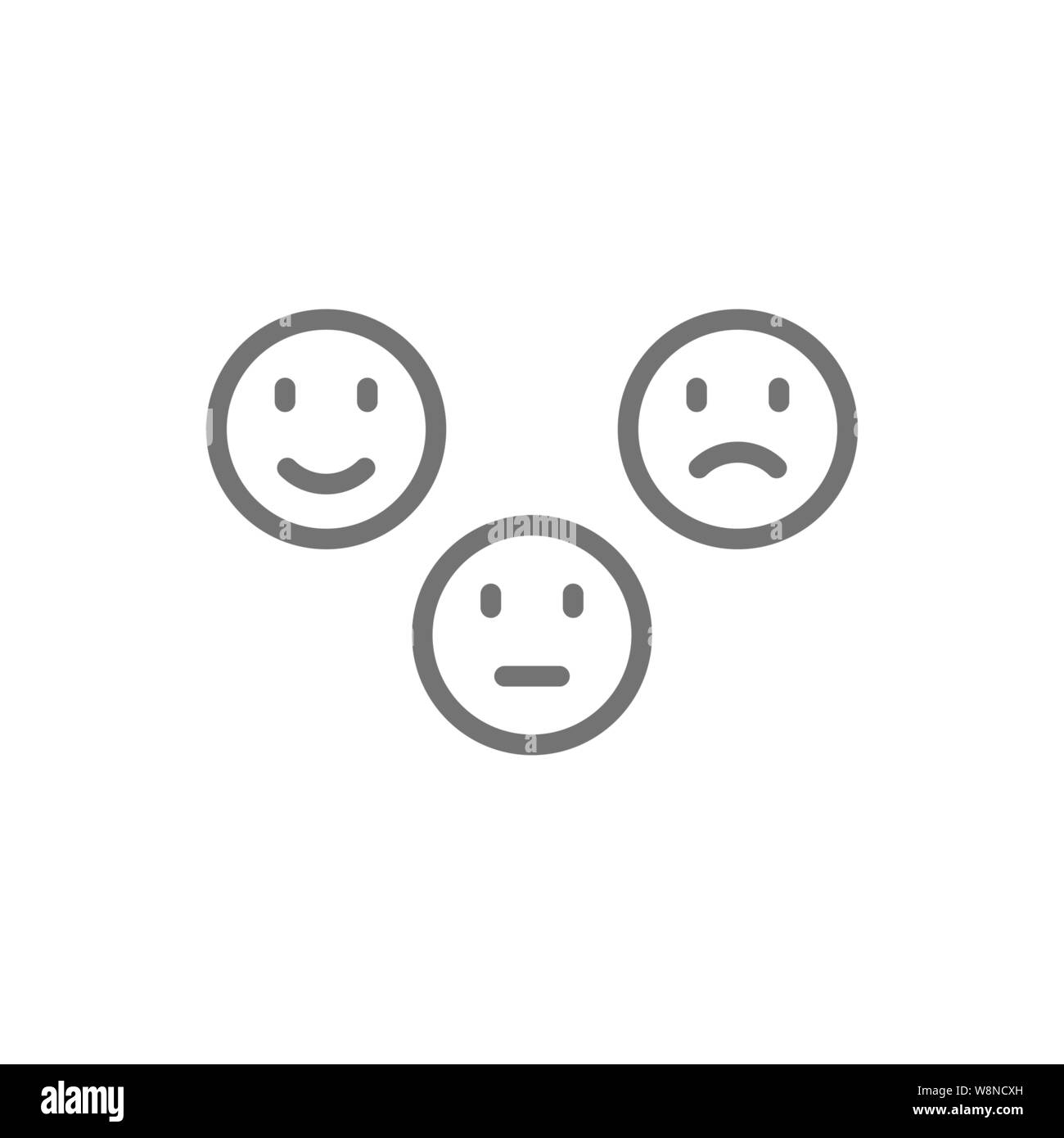 Feedback emoticons, positive, neutral and negative faces line icon ...