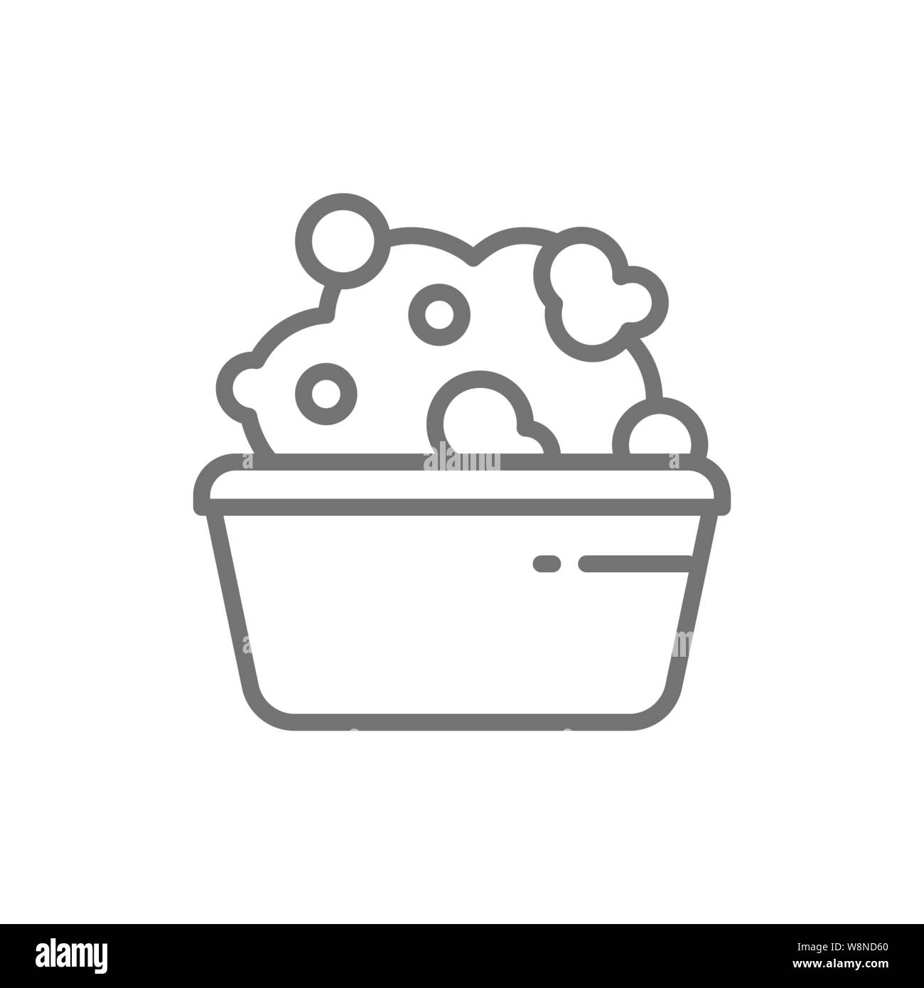 Basin with soapy water, washing line icon. Stock Vector