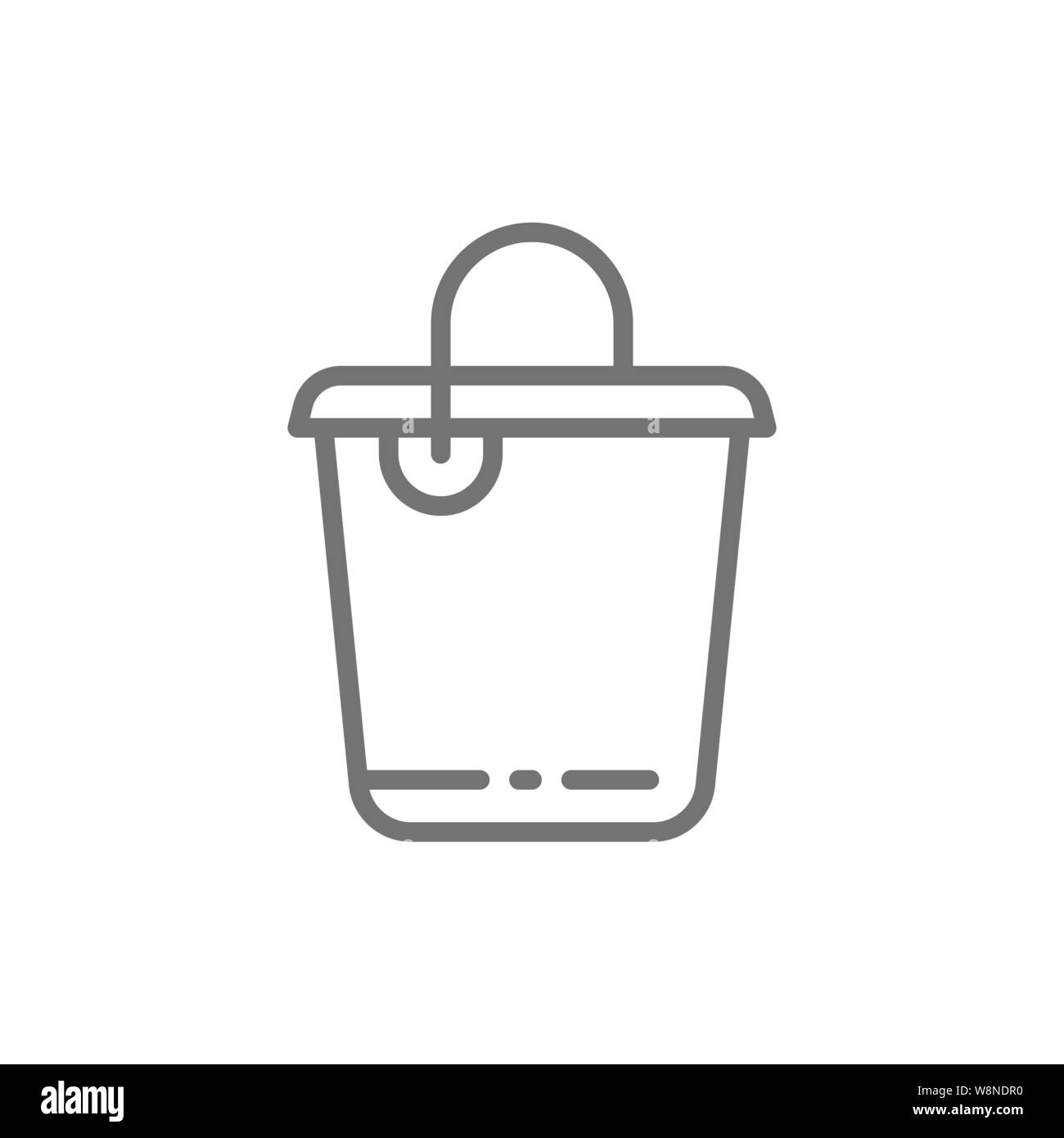 Vector cleaning bucket, plastic container line icon. Stock Vector
