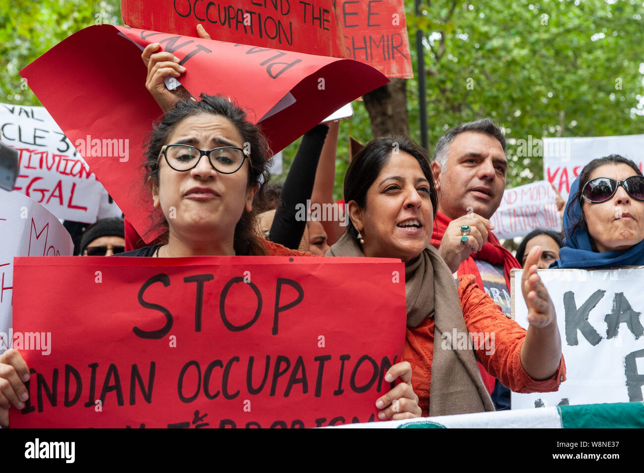 London, England. 10th August, 2019. Demonstrators gathered outside India House in London to show support for Kashmiris and to protest against occupation and oppression by India in Kashmir.  Credit: Richard Hancox. Stock Photo