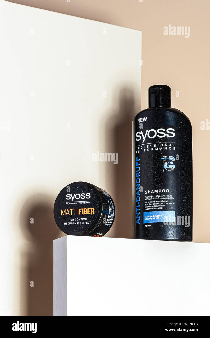 Syoss professional shampoo and wax for hair product photo for advertising. Syoss brand owner is German company Stock Photo - Alamy