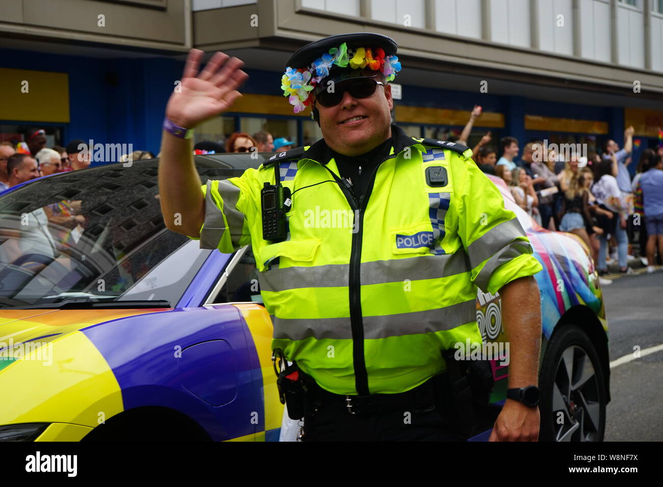 Brighton, UK - 03. August 2019, friendly policeman at brighton and hove pride Stock Photo