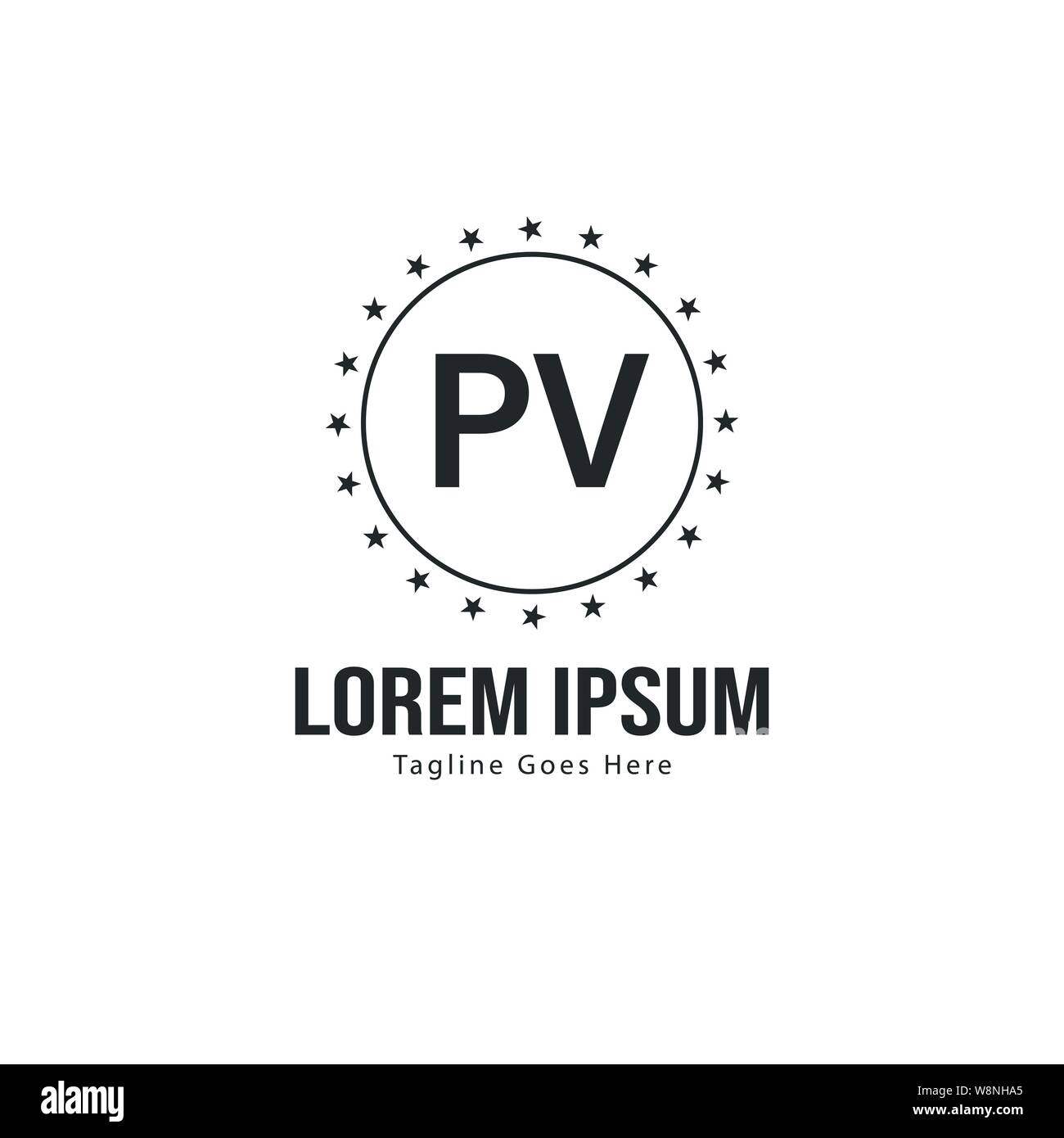 Initial PV logo template with modern frame. Minimalist PV letter logo ...