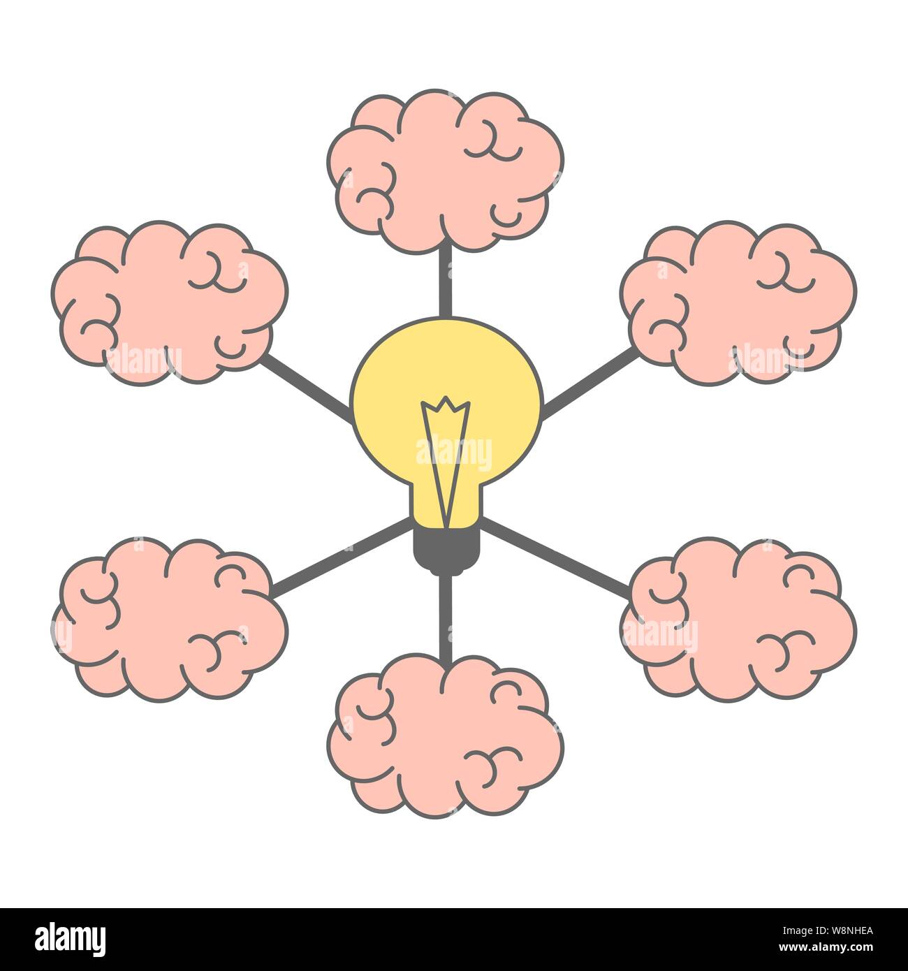 group of brains connection and laptop network communication and webinar concept vector illustration Stock Vector