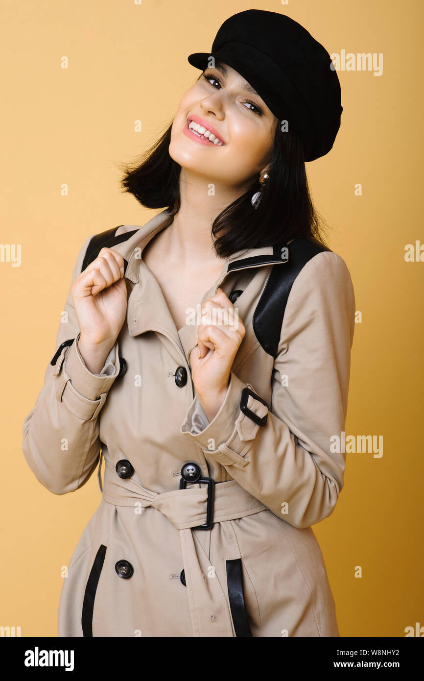Woman in black coat beret hi-res stock photography and images - Alamy