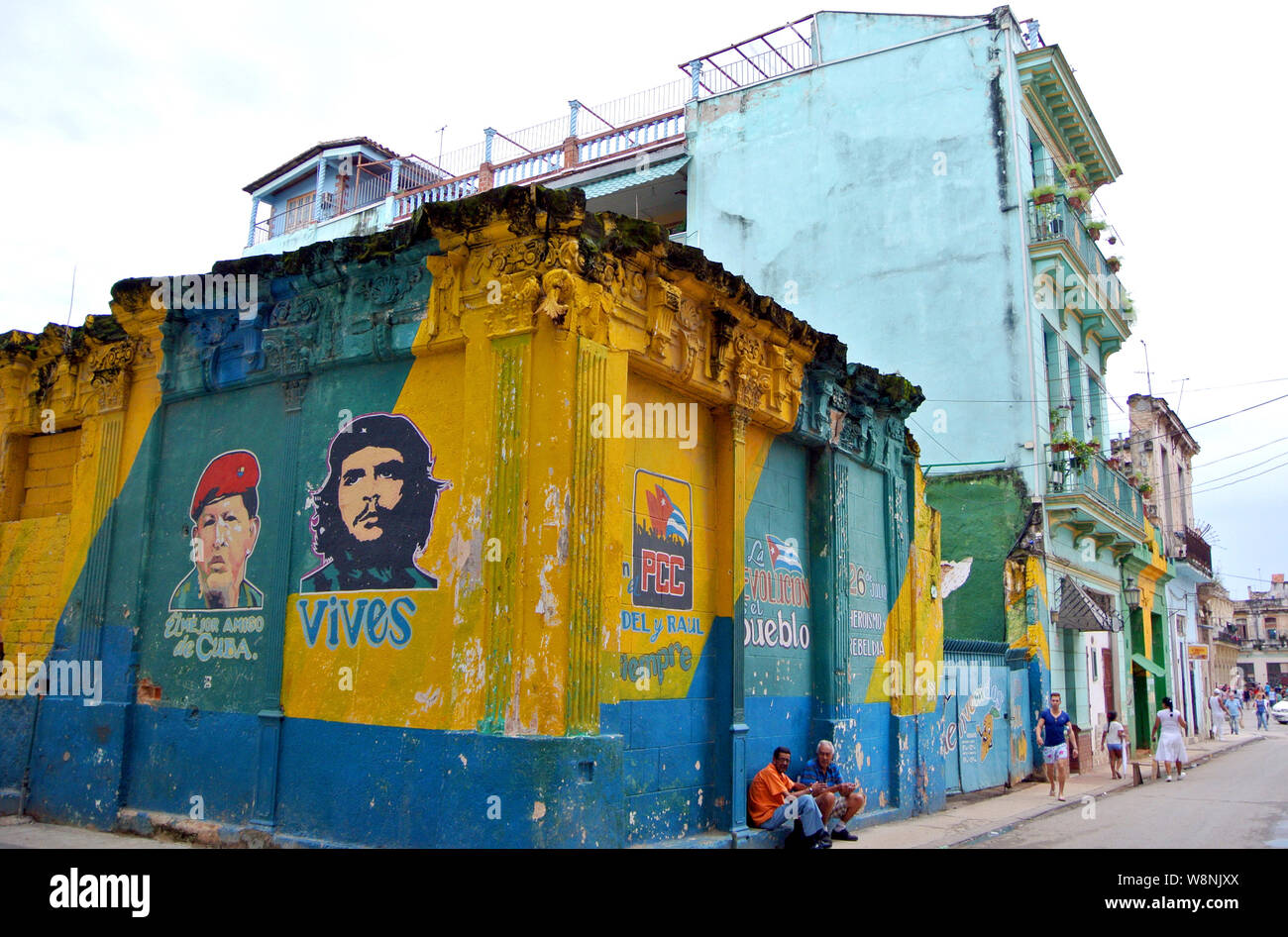 political graffiti  covered walls in poor neighborhoodof havana cuba Stock Photo