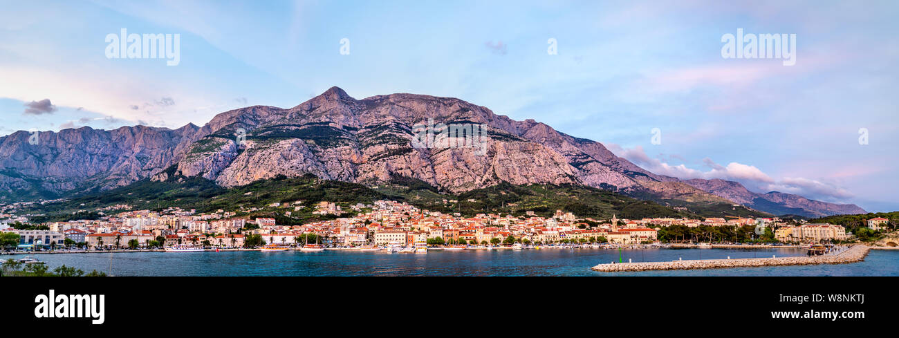 Panorama of Makarska town in Croatia Stock Photo
