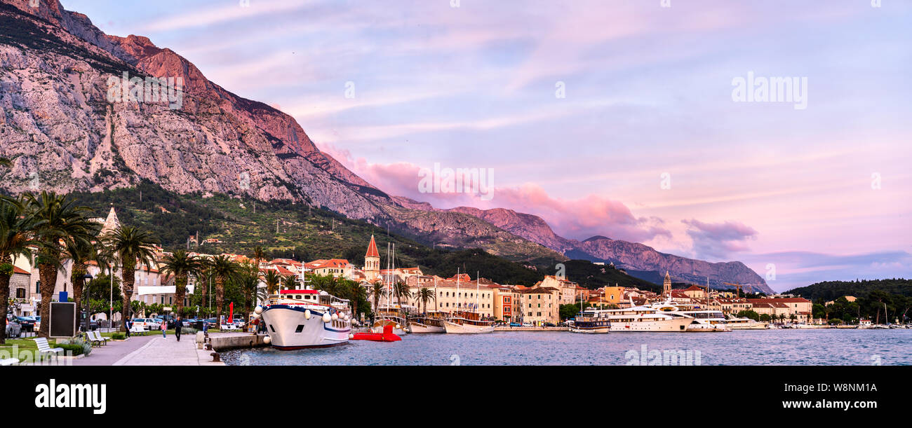 Panorama of Makarska town in Croatia Stock Photo