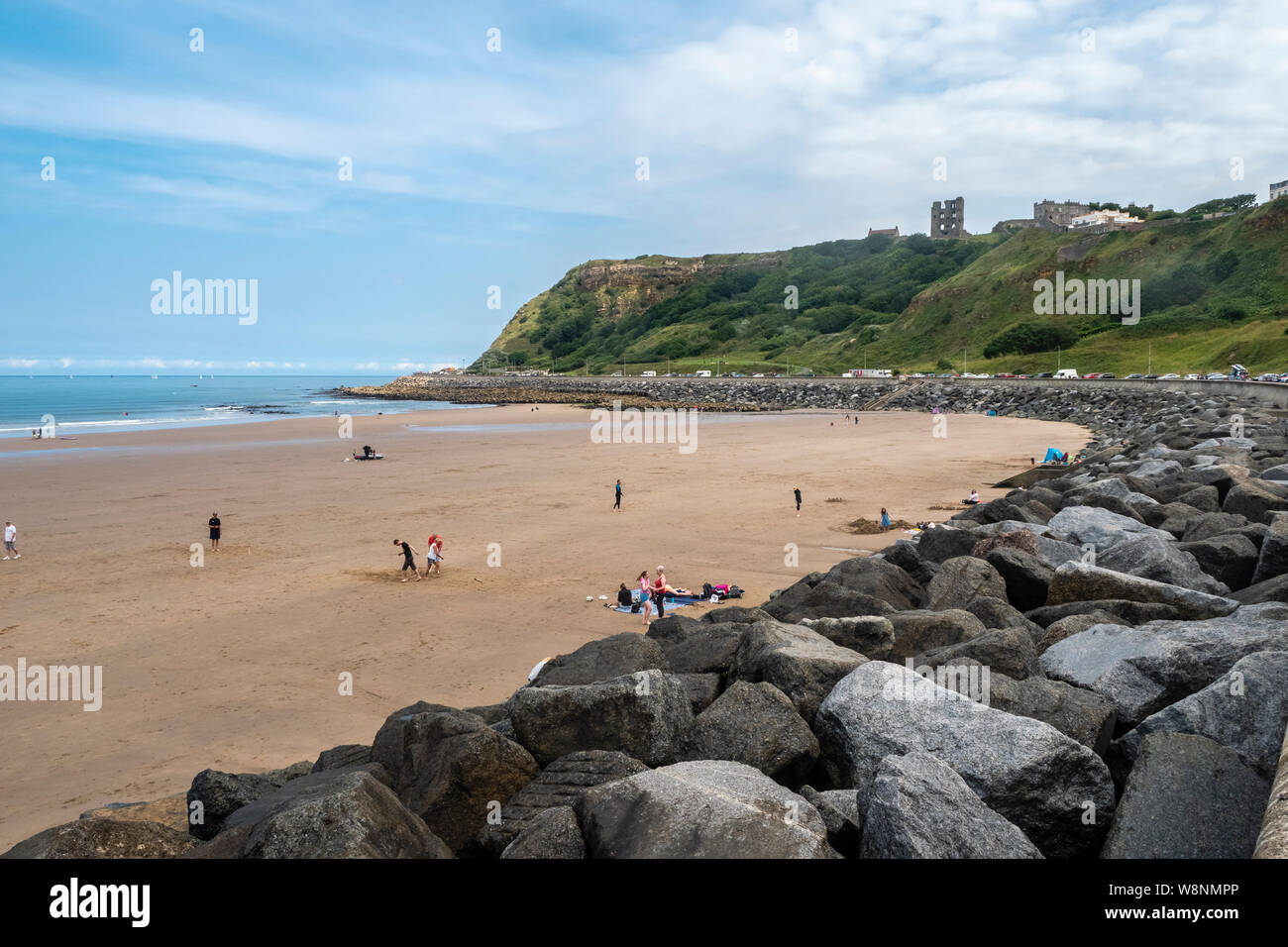 03/08/2019, Scarborough, North Yorkshire, Uk People at Scarborough beach enjoying a day at thbe seaside on a hot August summers day Stock Photo