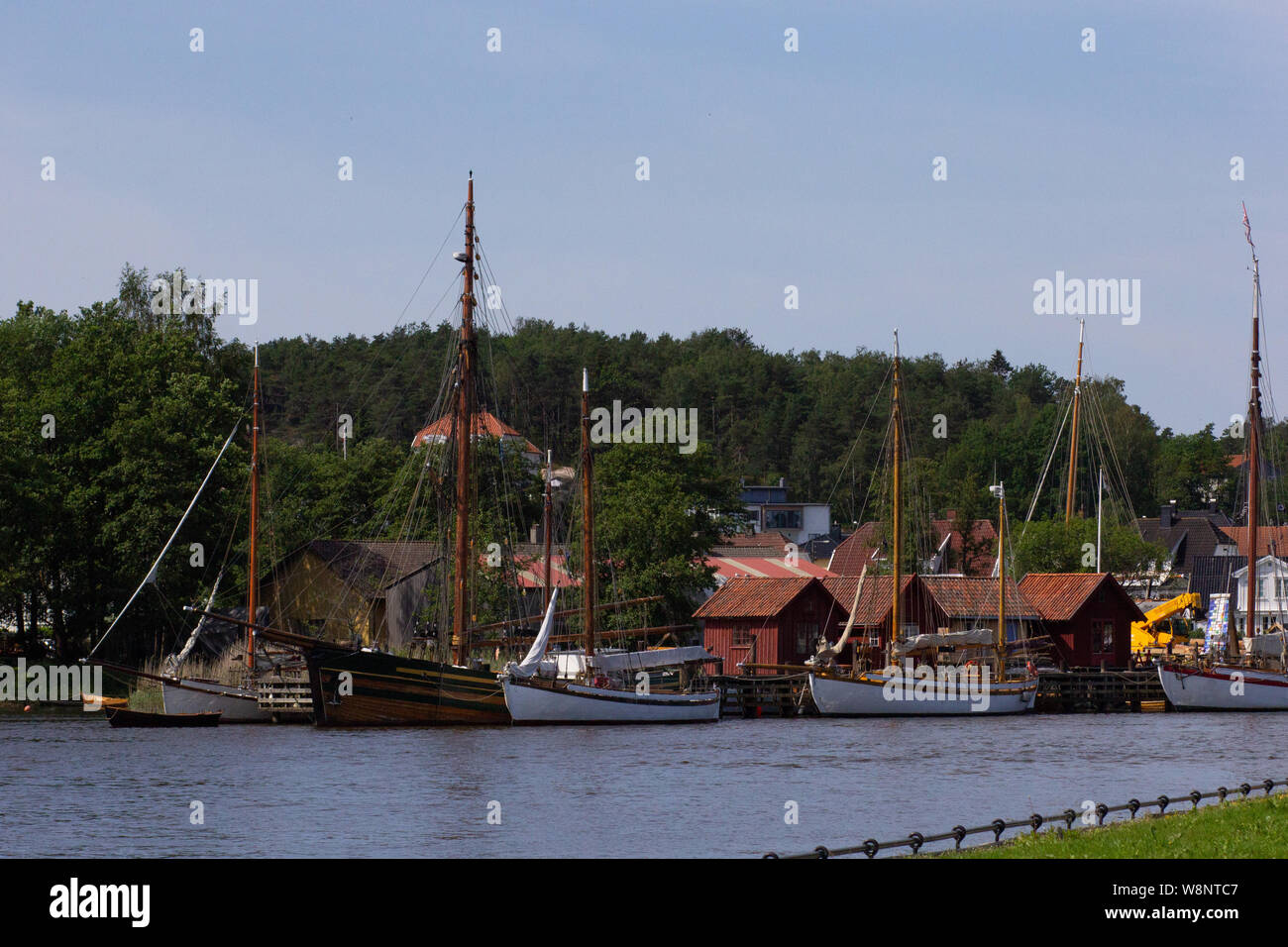 Ships on the river Glomma in Fredrikstad city Norway Stock Photo
