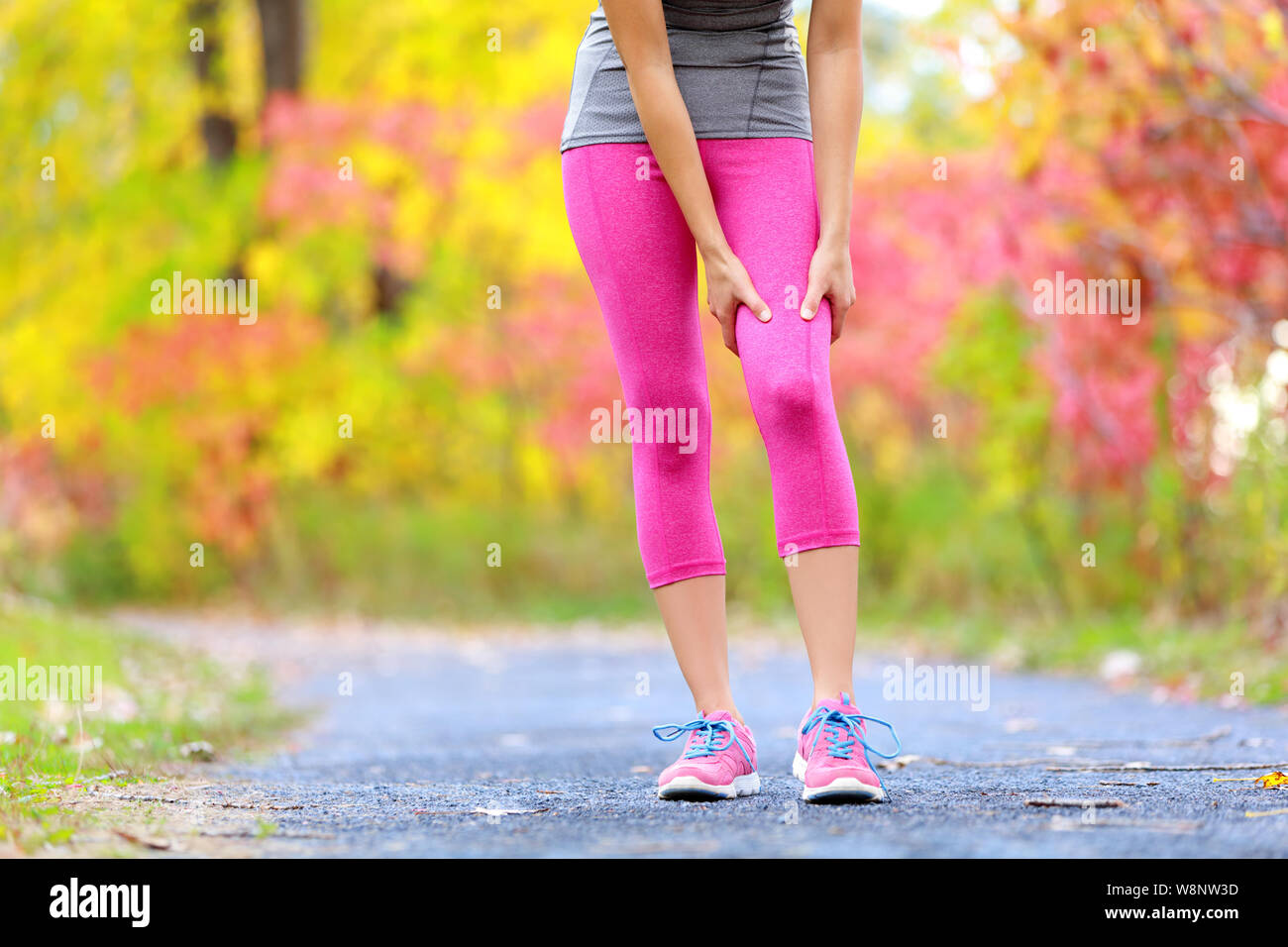 Muscle injury of female sports runner thigh. Woman running muscle