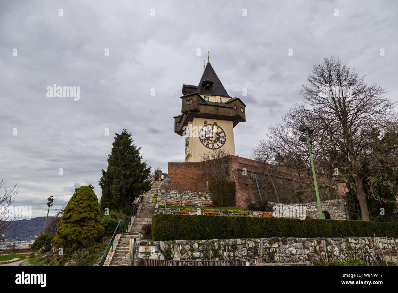 Clock tower aka Uhrturm in Graz Austria located on Schlossber Stock ...