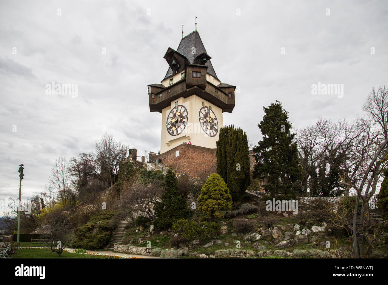 Clock tower aka Uhrturm in Graz Austria located on Schlossber Stock ...