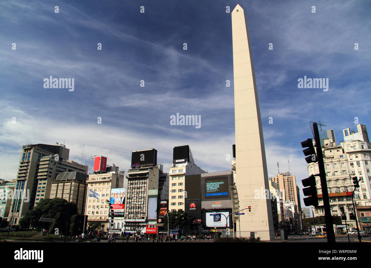 The Obelisk of Buenos Aires, located on Republic Square, is one of the most recognizable icons in the South American capital city of Argentina Stock Photo