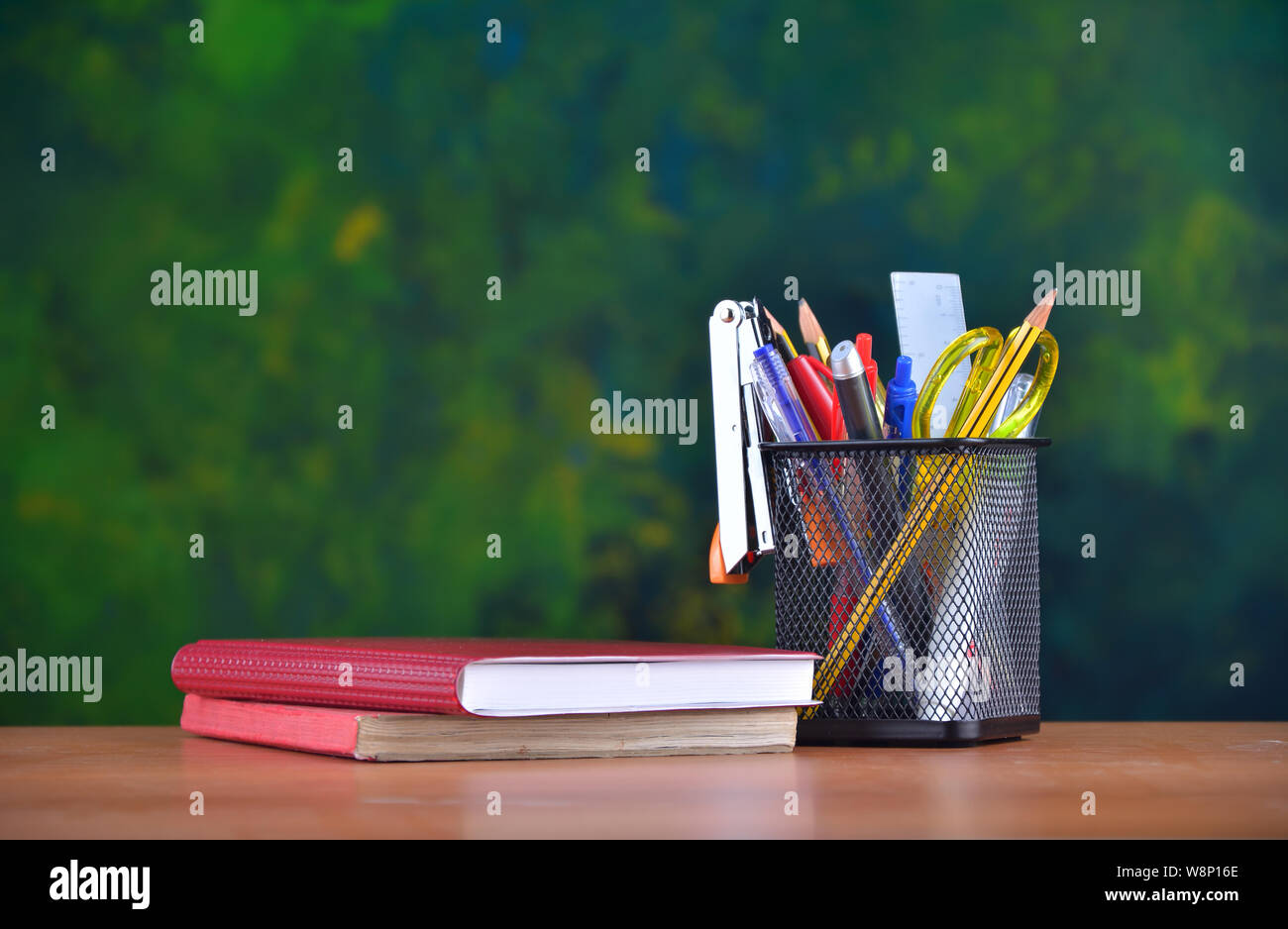 Office stationery on wooden table Stock Photo