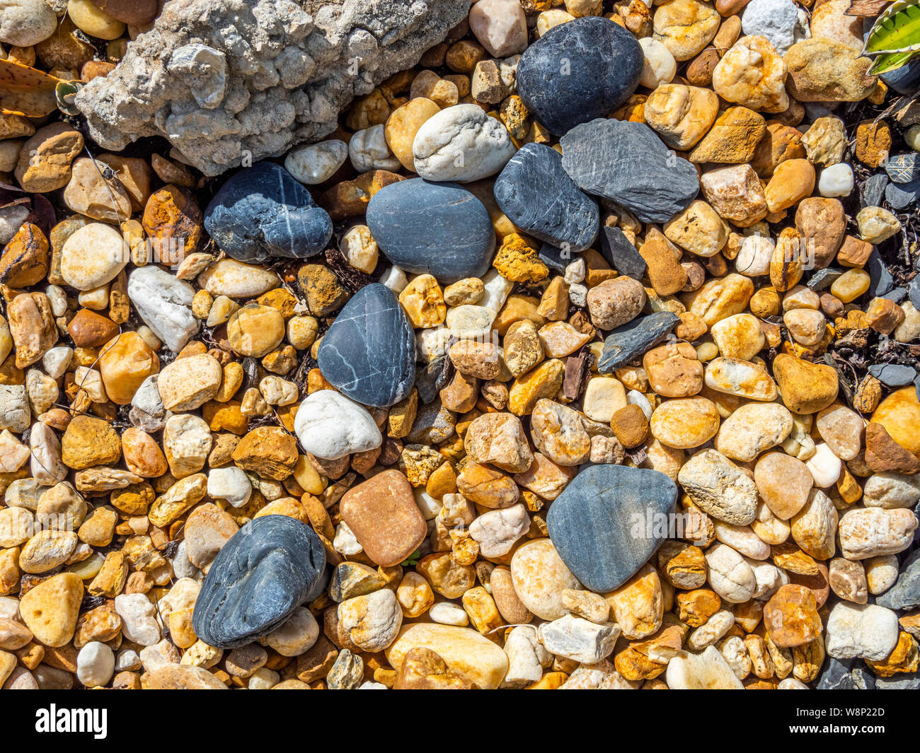 Closeup of small  stones with black rocks Stock Photo