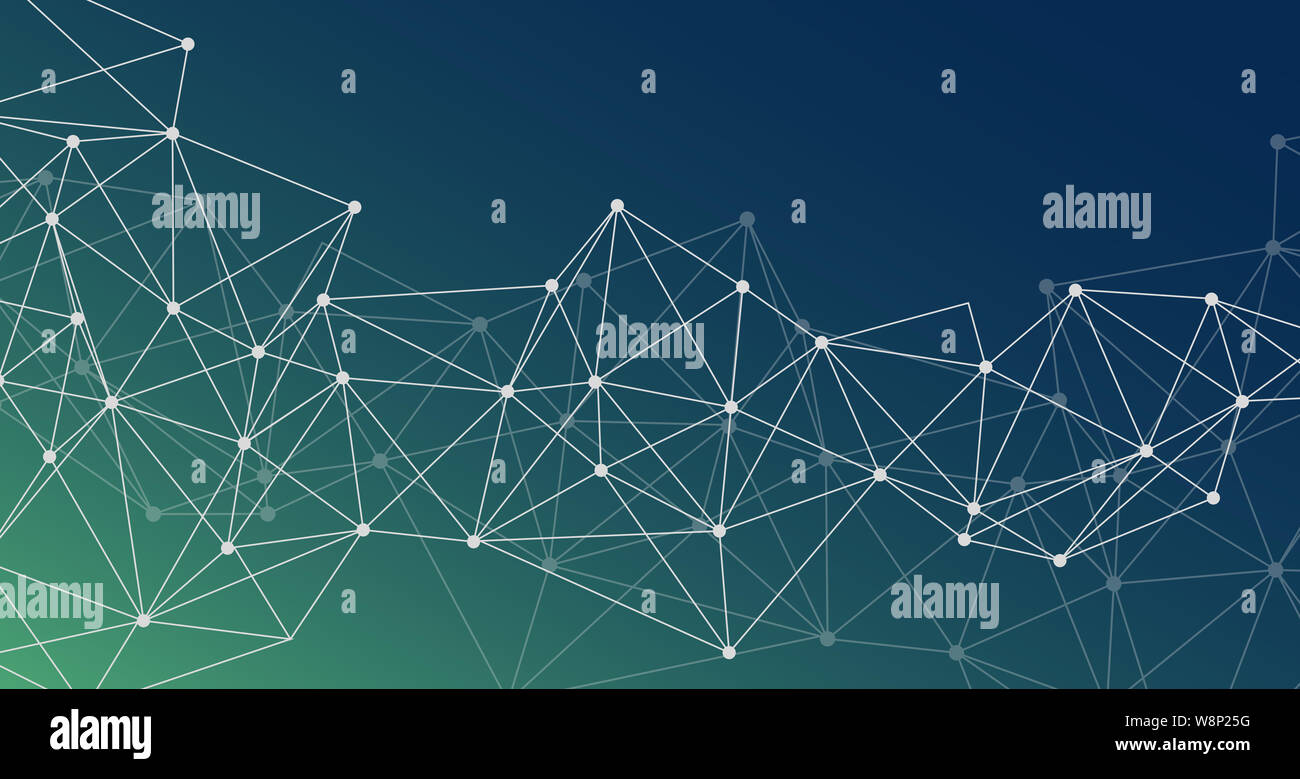 Technology network with connections on blue background Stock Photo