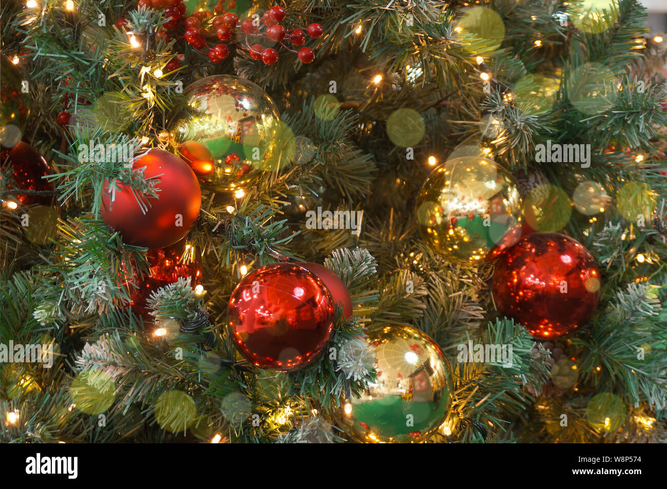 Christmas background with festive decoration and text - Merry Christmas Stock Photo