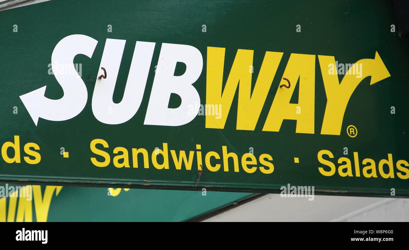 August 10, 2019, Paignton, Devon, United Kingdom: Subway sandwich bar logo seen in Devon. (Credit Image: © Keith Mayhew/SOPA Images via ZUMA Wire) Stock Photo