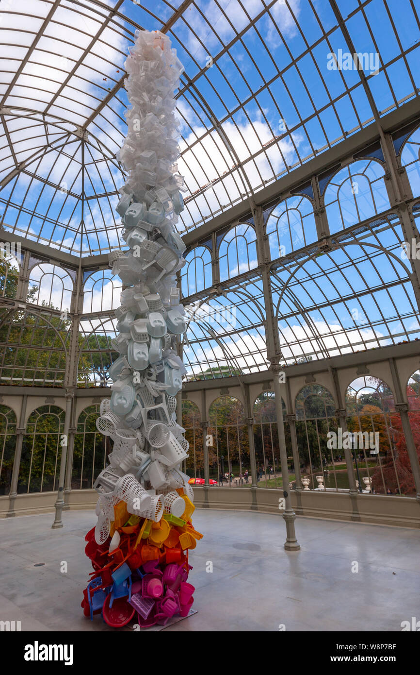 Modern exhibition in Crystal Palace , Palacio de Cristal., Parque del Buen Retiro, Madrid, Spain Stock Photo