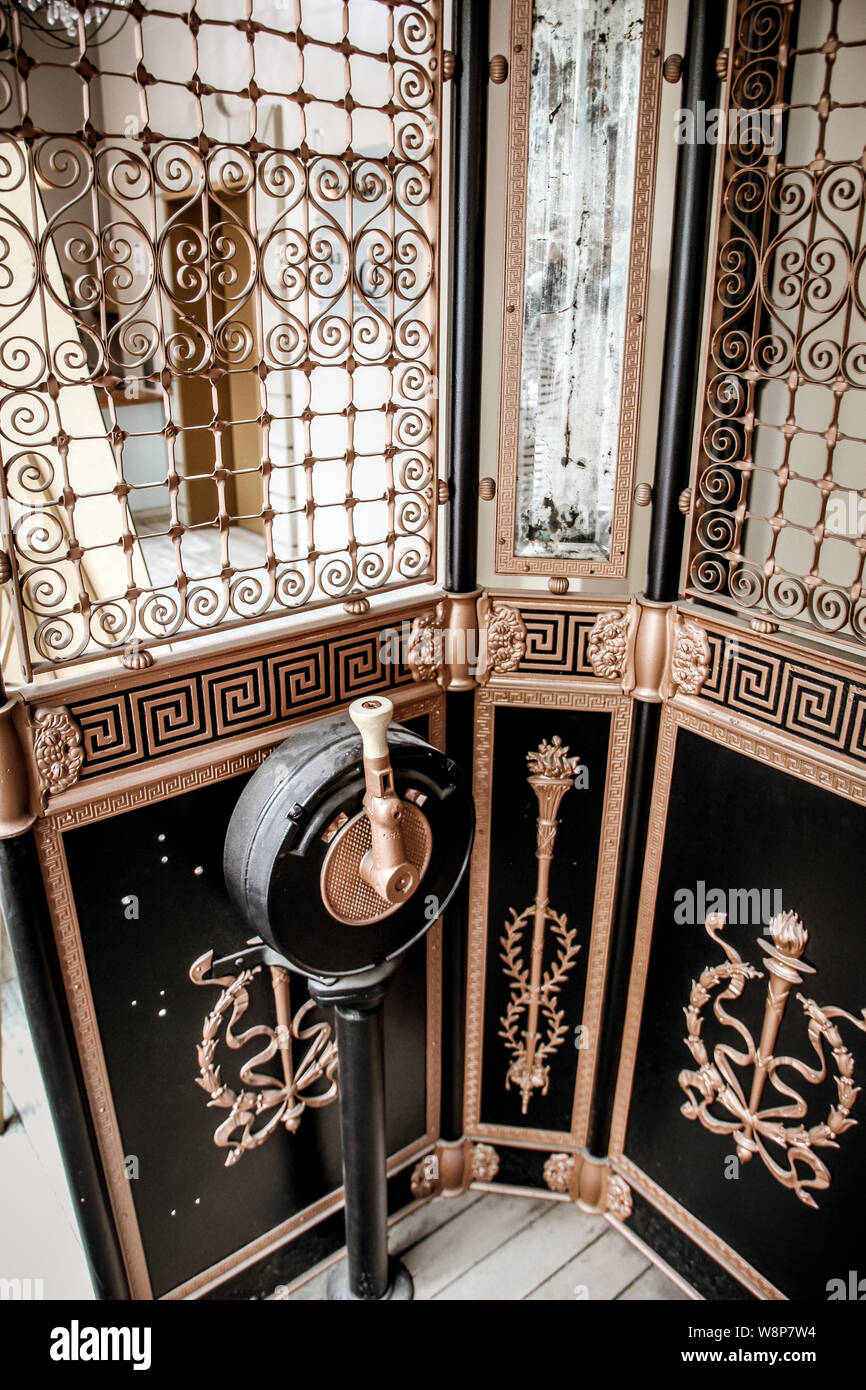 inside an out of order vintage elevator in downtown Toronto Stock Photo