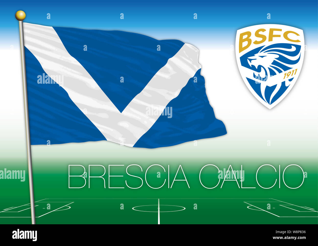 Brescia Calcio footbal club flag and coat of arms Stock Photo