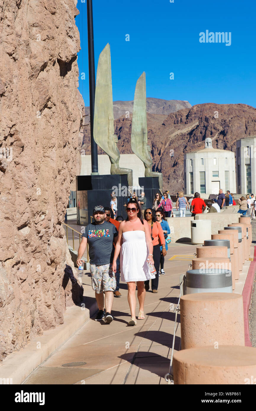 People visiting Hoover Dam, on the Nevada-Arizona border, USA. Stock Photo