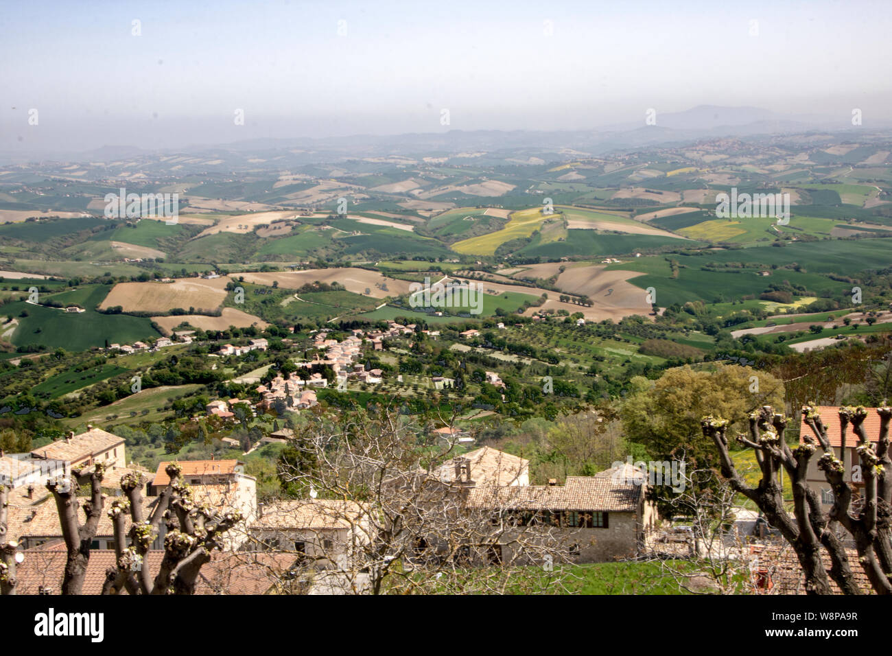 scenic landscape seen  from Cingoli, picturesque medieval hilltown  known as the balcony of Le Marche in Italy Stock Photo