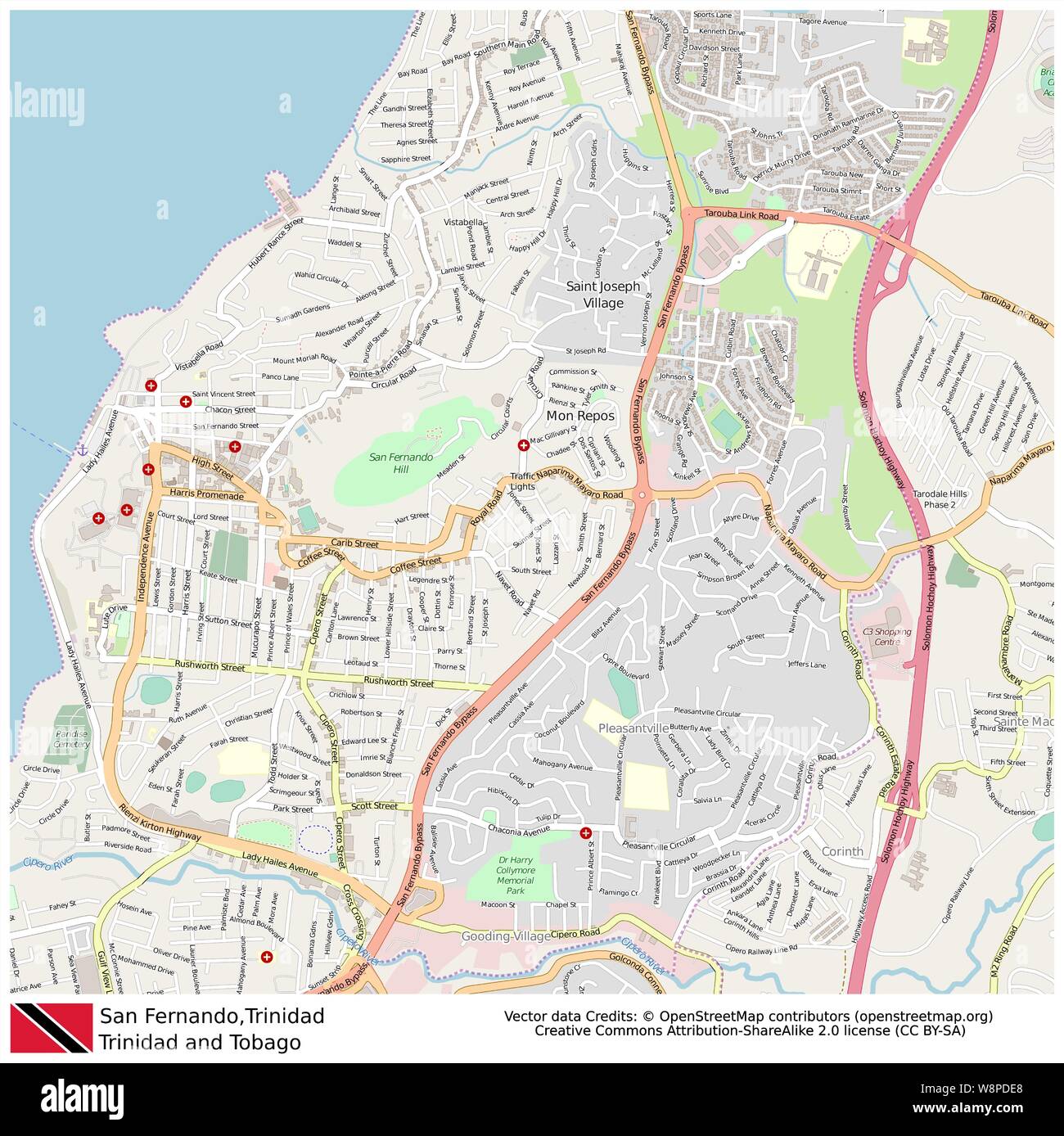 Map Of San Fernando Trinidad With Streets San Fernando,Trinidad,Caribbean Stock Vector Image & Art - Alamy