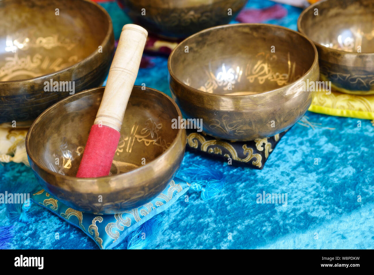 Tibetan Singing Bowls of Various Sizes in a Market Stock Photo Alamy