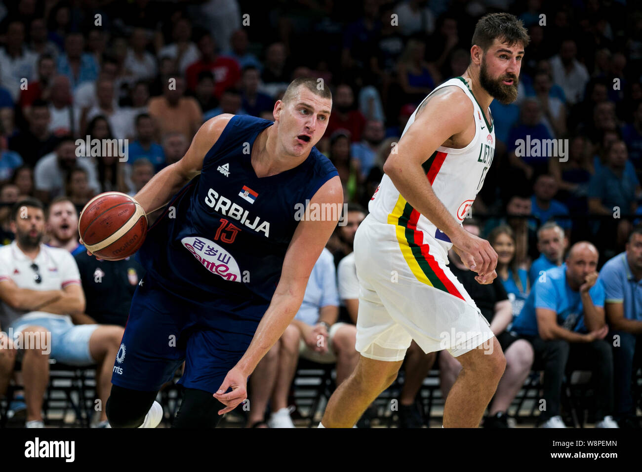 Nikola Jokic of Serbia drives to the basket Stock Photo