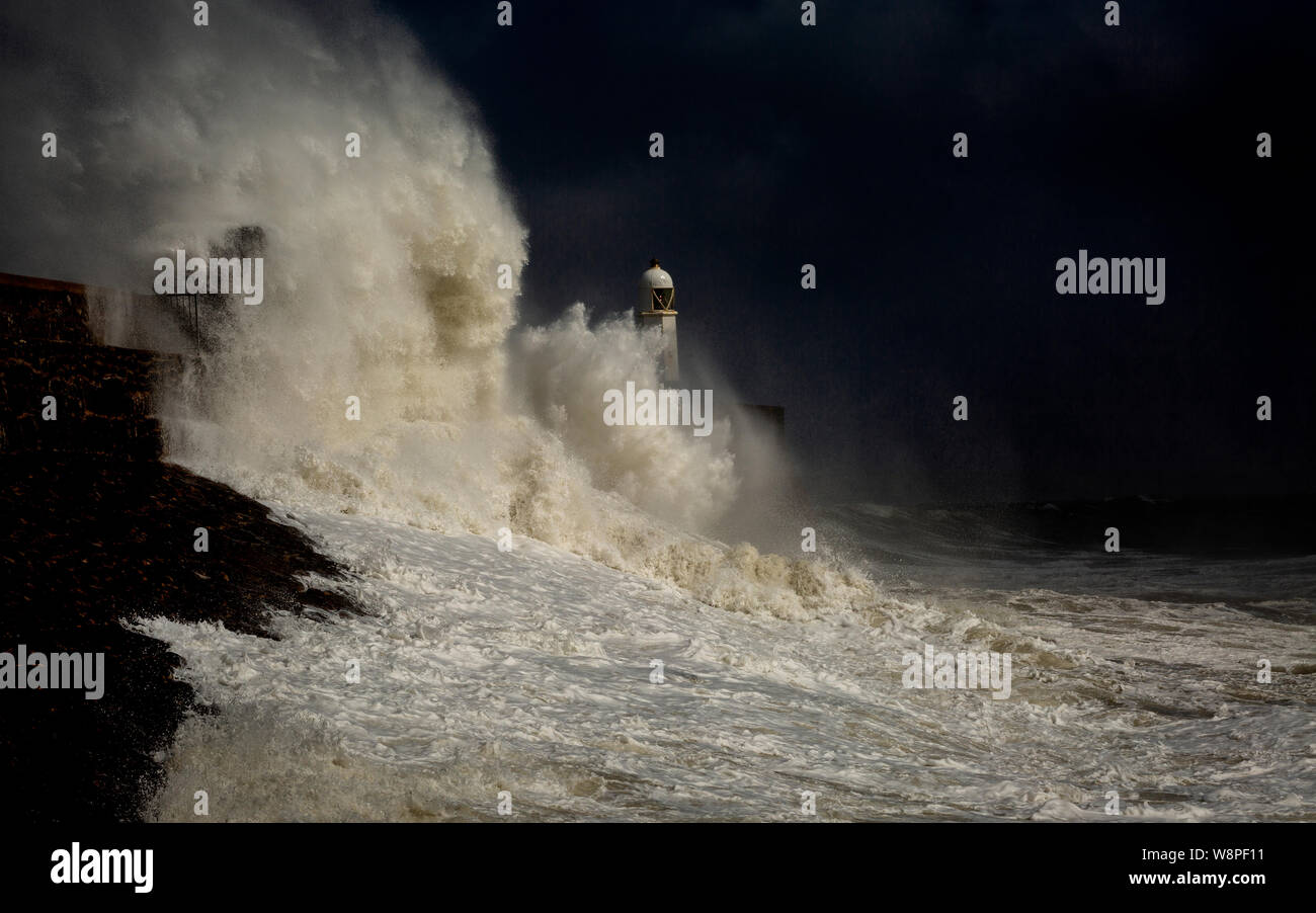Storm over Porthcawl lighthouse Stock Photo