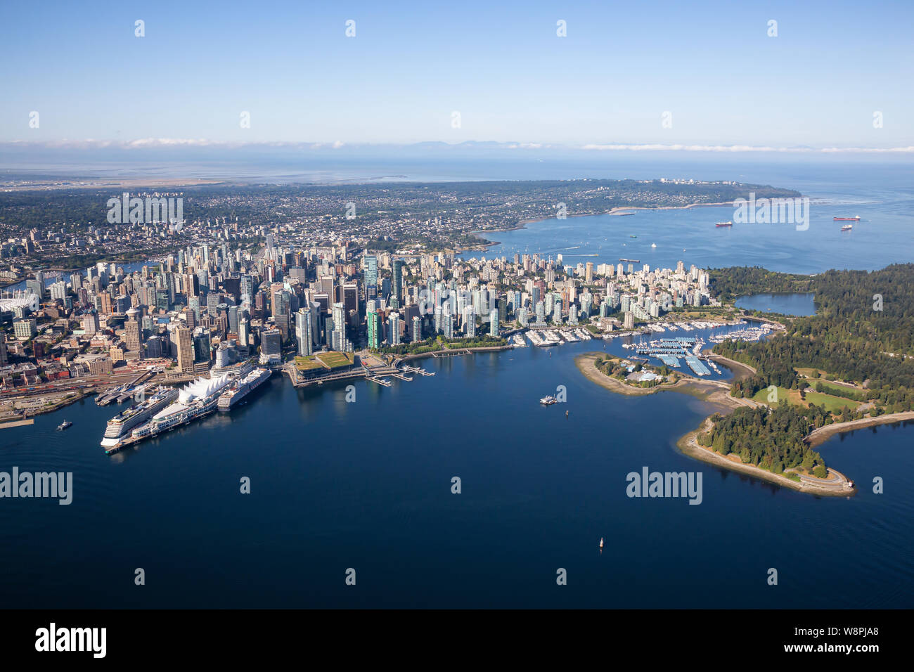 Aerial view of Downtown City, Port and Harbour in Vancouver, British ...