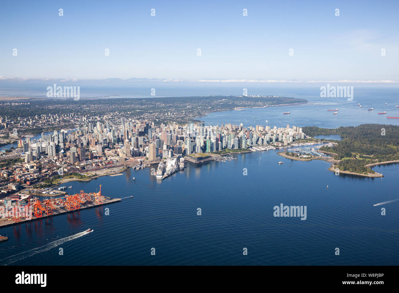 Aerial view of Downtown City, Port and Harbour in Vancouver, British ...