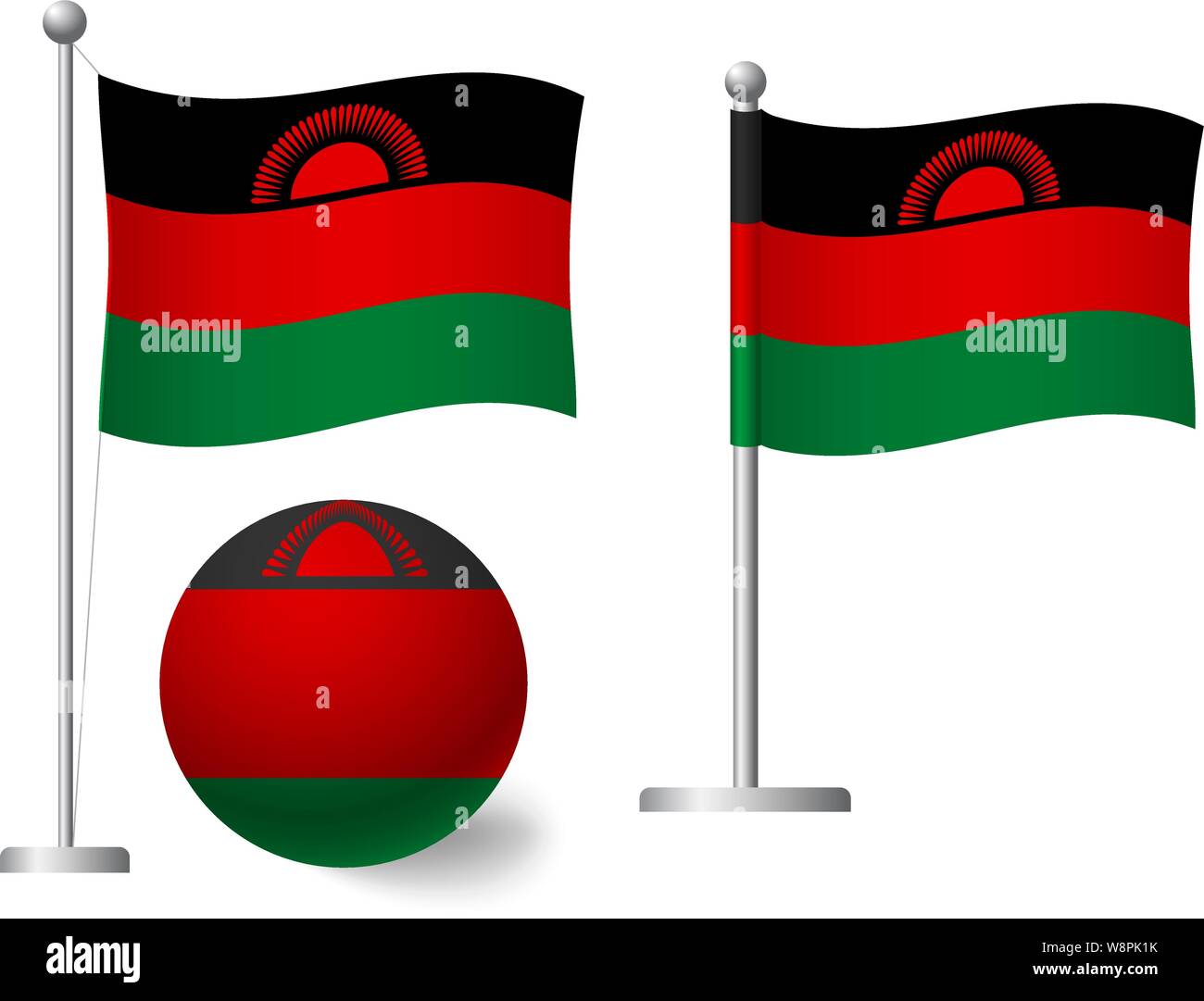 Malawi Flag On Pole And Ball Metal Flagpole National Flag Of Malawi Vector Illustration Stock