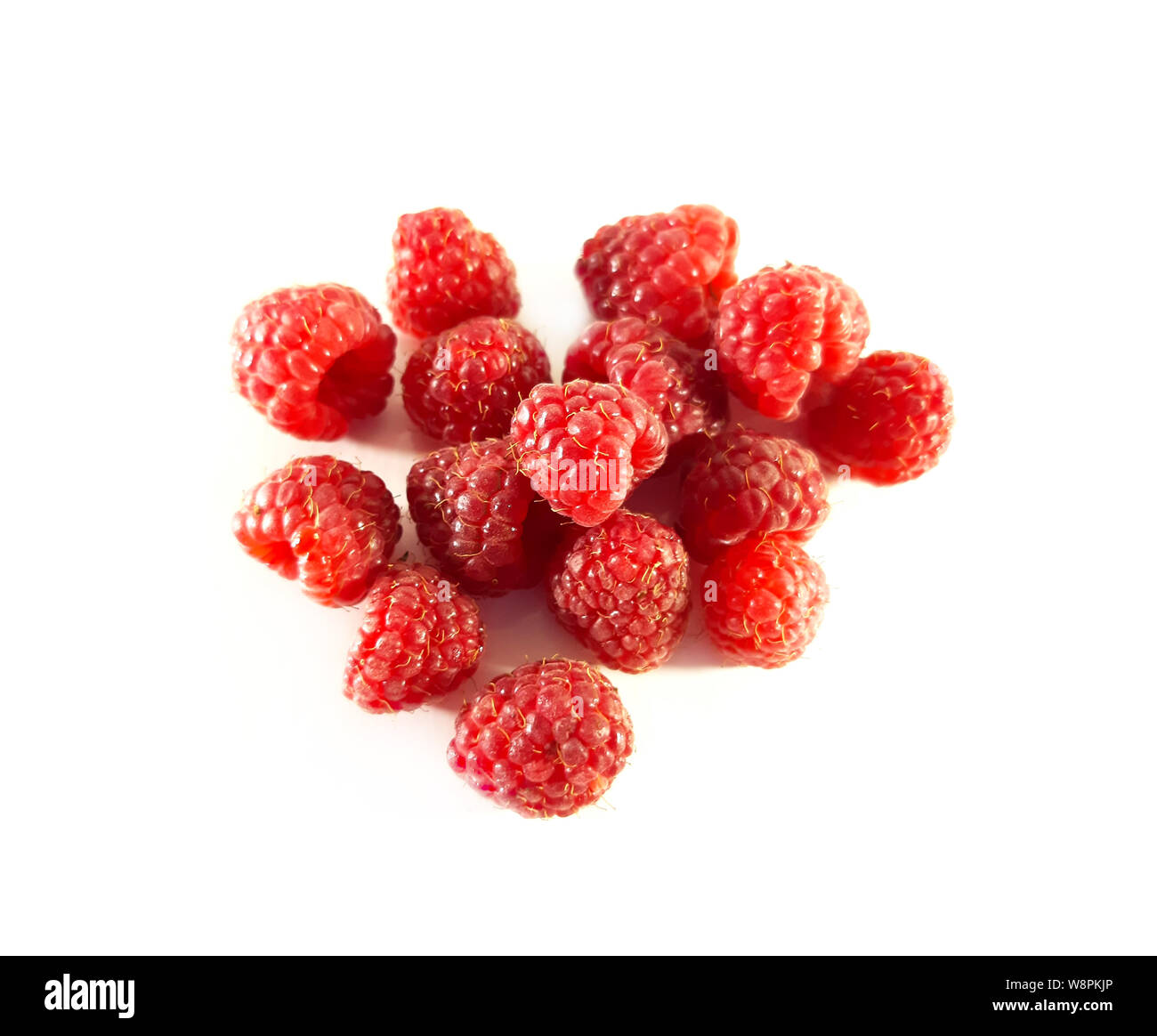 Photo of red raspberries, isolated, delicious food, white background, plant for food Stock Photo