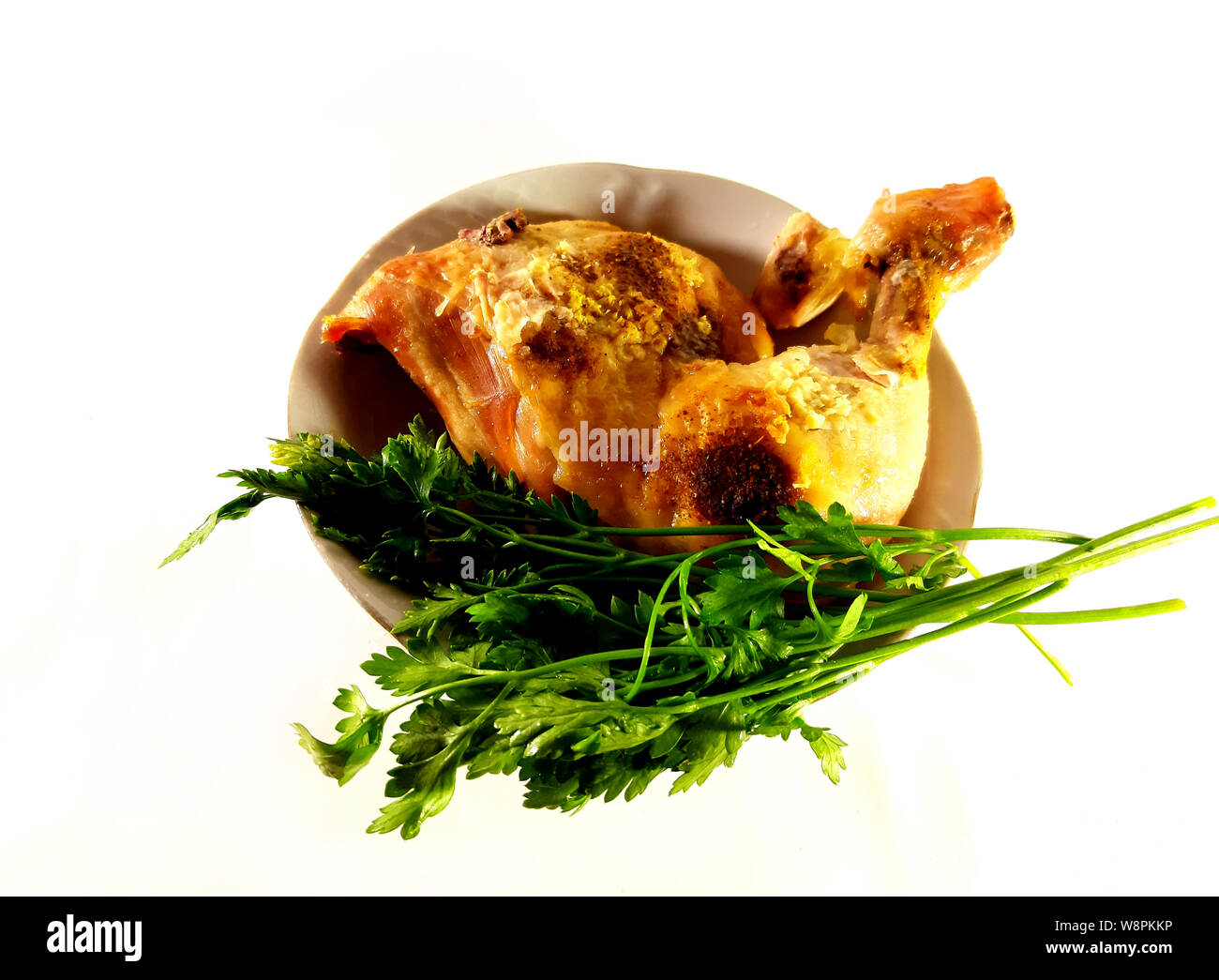 Fried chicken leg. Tasty food. Hearty poultry meat. Stock Photo