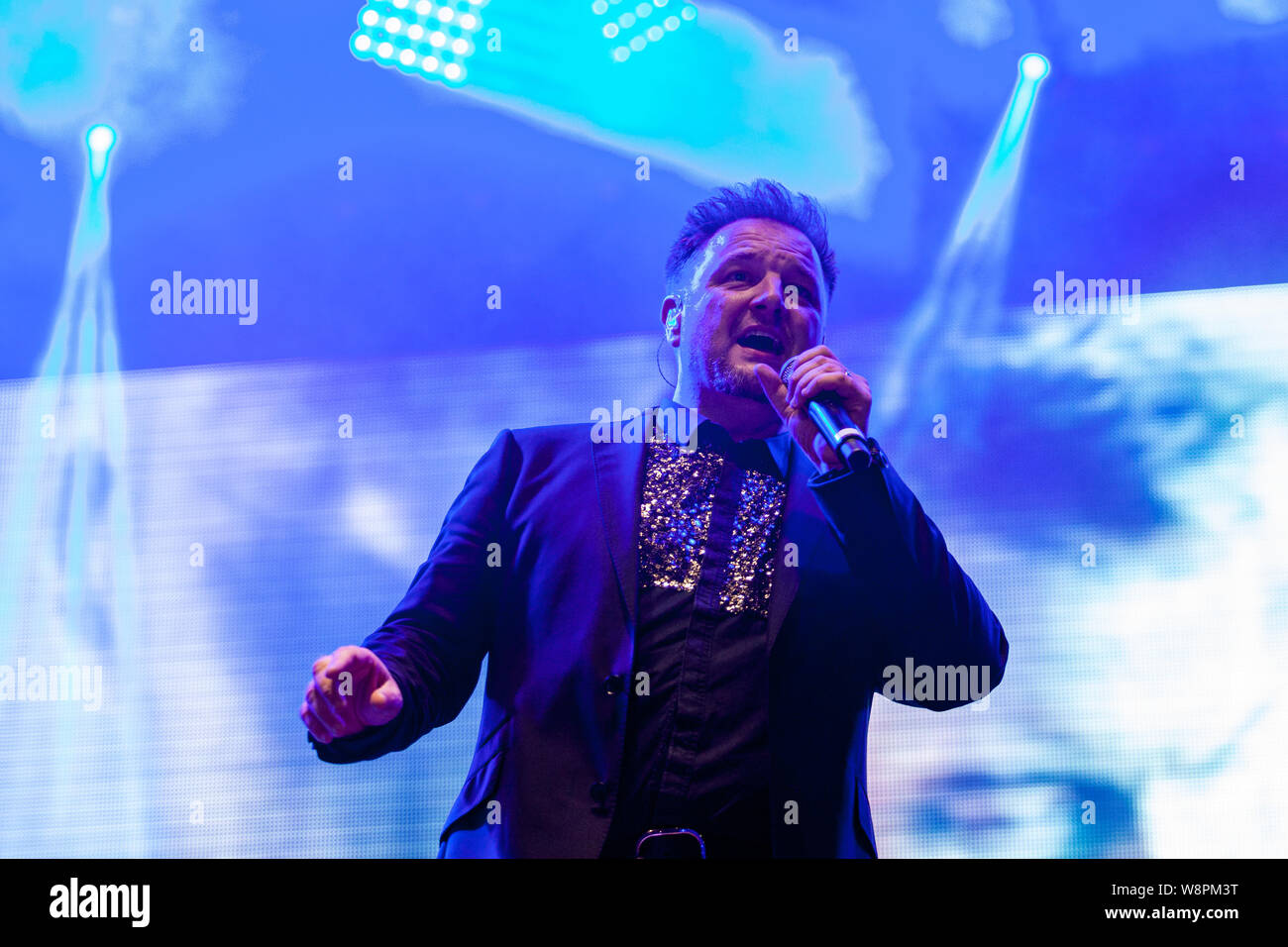 Falls Park Belfast, Ulster, Ireland 11th August, 2019. Mikey graham from Boyzone who played West Belfast Festival. More than 12,000 people attended Boyzone Gig in Falls Park tonight.This to to be the bands last gig on the Island or Ireland Credit: Bonzo/Alamy Live News Stock Photo