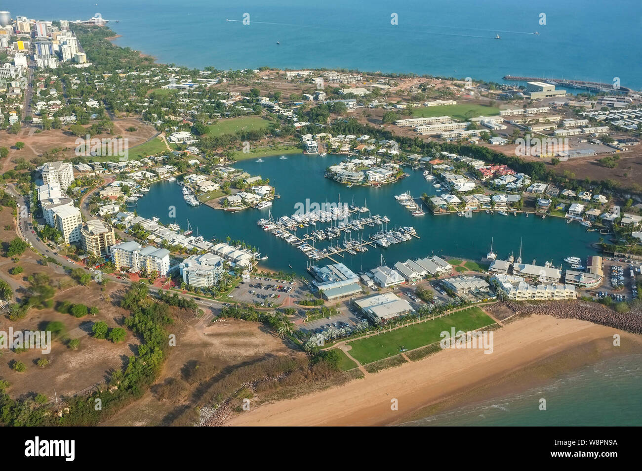 Aerial view of the Cullen Bay Marina, in Darwin City, Northern Territory, Australia. Stock Photo