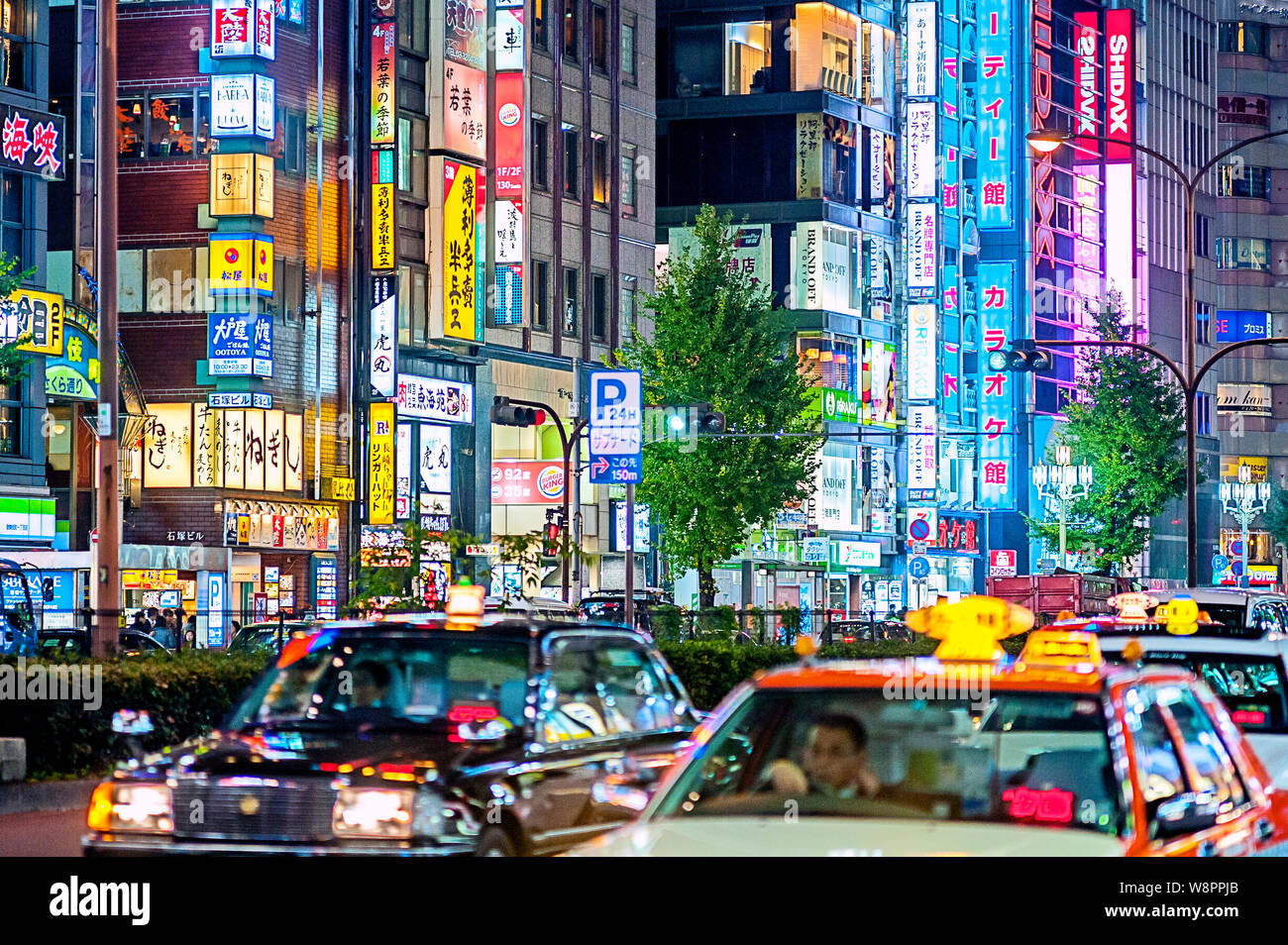 Taxis Kabukicho Shinjuku Tokyo Japan at Night Stock Photo