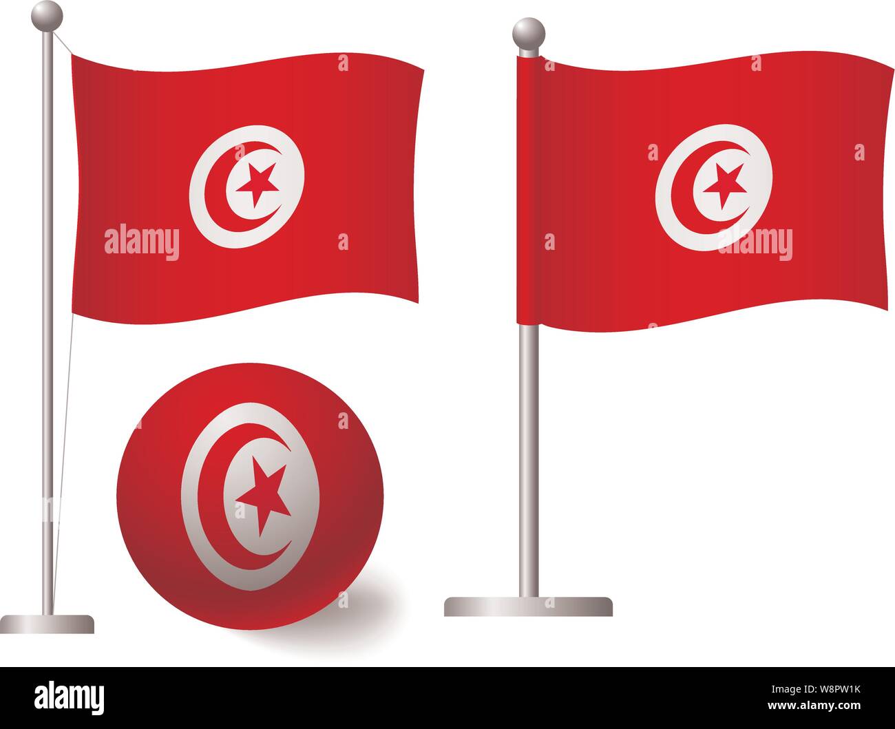 Tunisia Flag On Pole And Ball Metal Flagpole National Flag Of