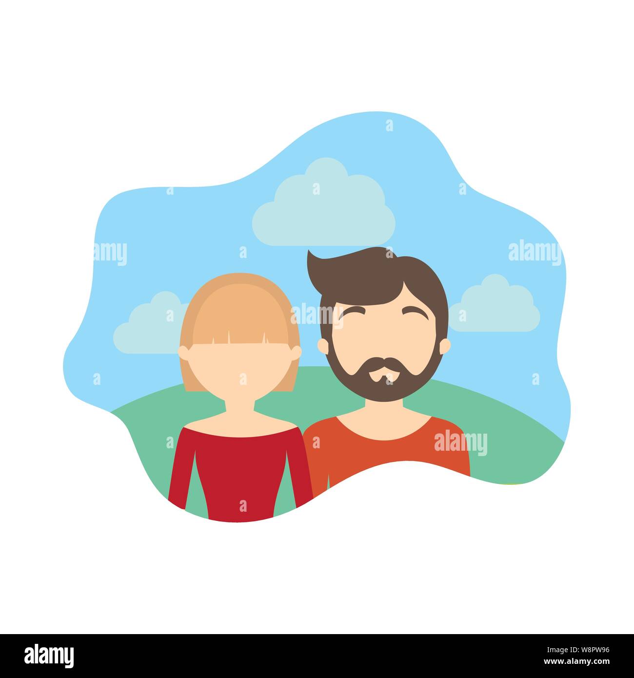 young couple in landscape in frame vector illustration design Stock ...