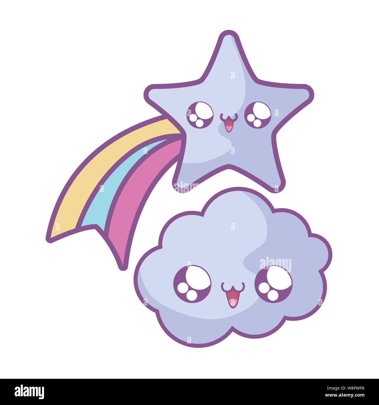 cute shooting star with cloud kawaii style vector illustration design ...