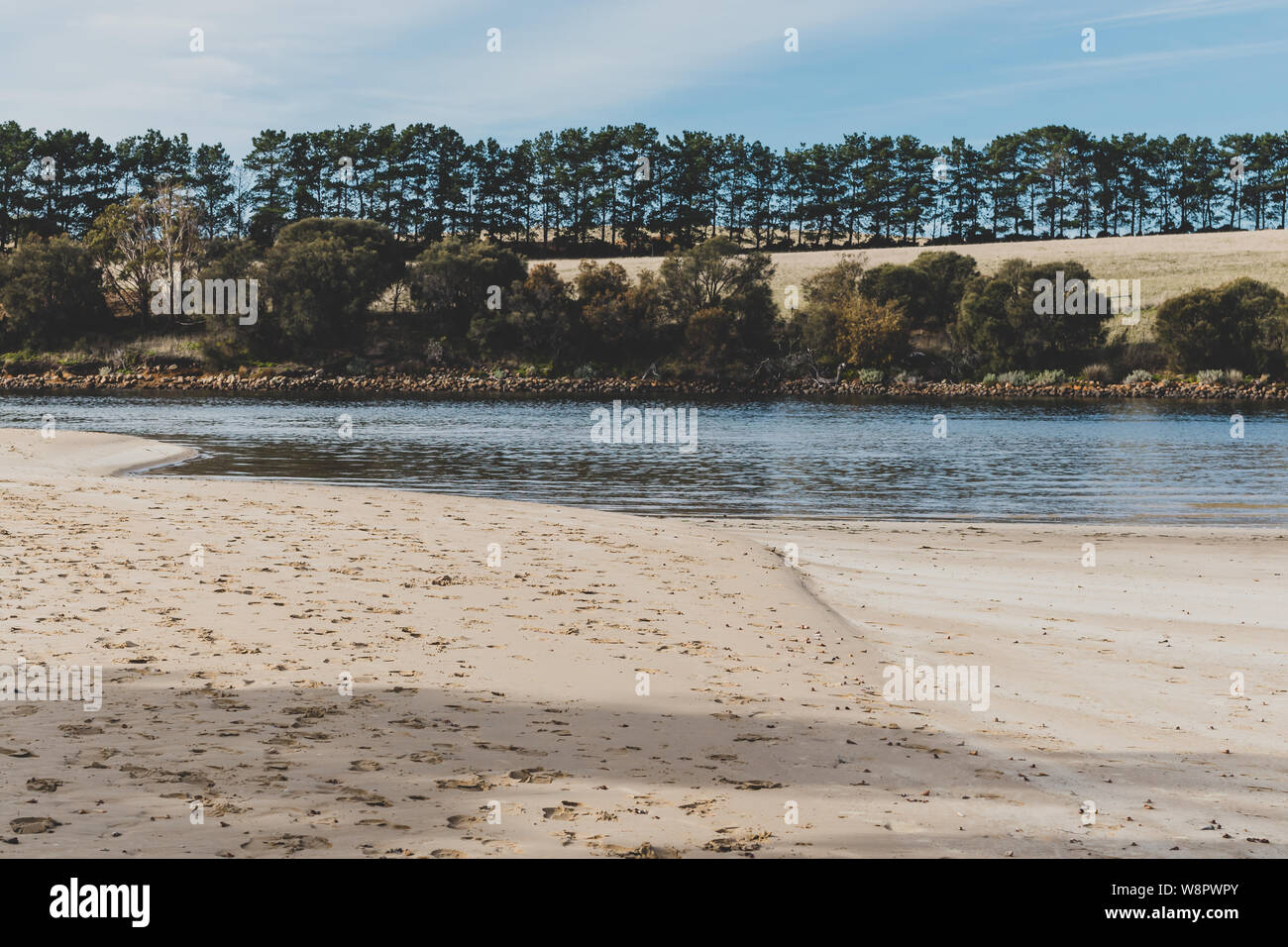 sunny Australian beach in Cremorne, Tasmania looking beautiful and